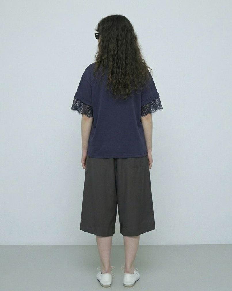 lace layer袖全棉tee