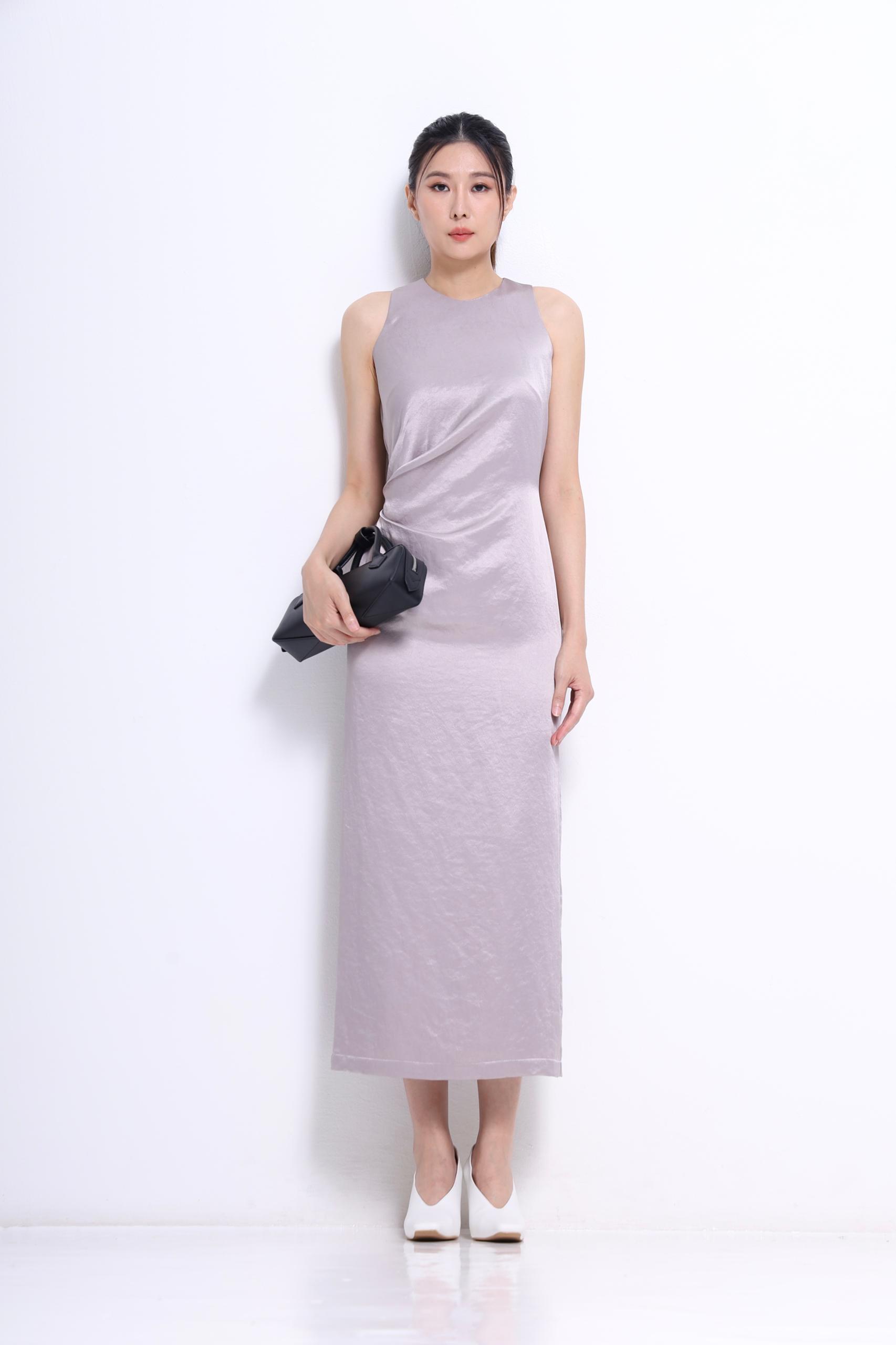 D2313 ROUND COLLAR SIDE DETAILED DRESS