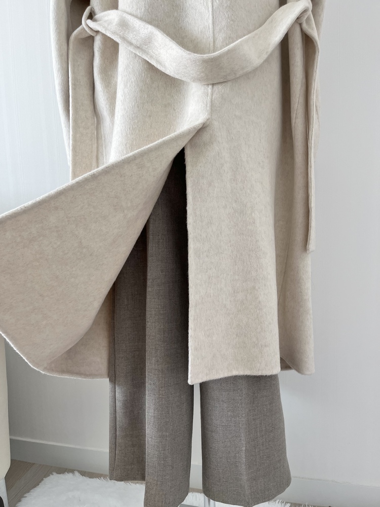 [70% Wool] Parisian Belted Wool Coat (Oat)