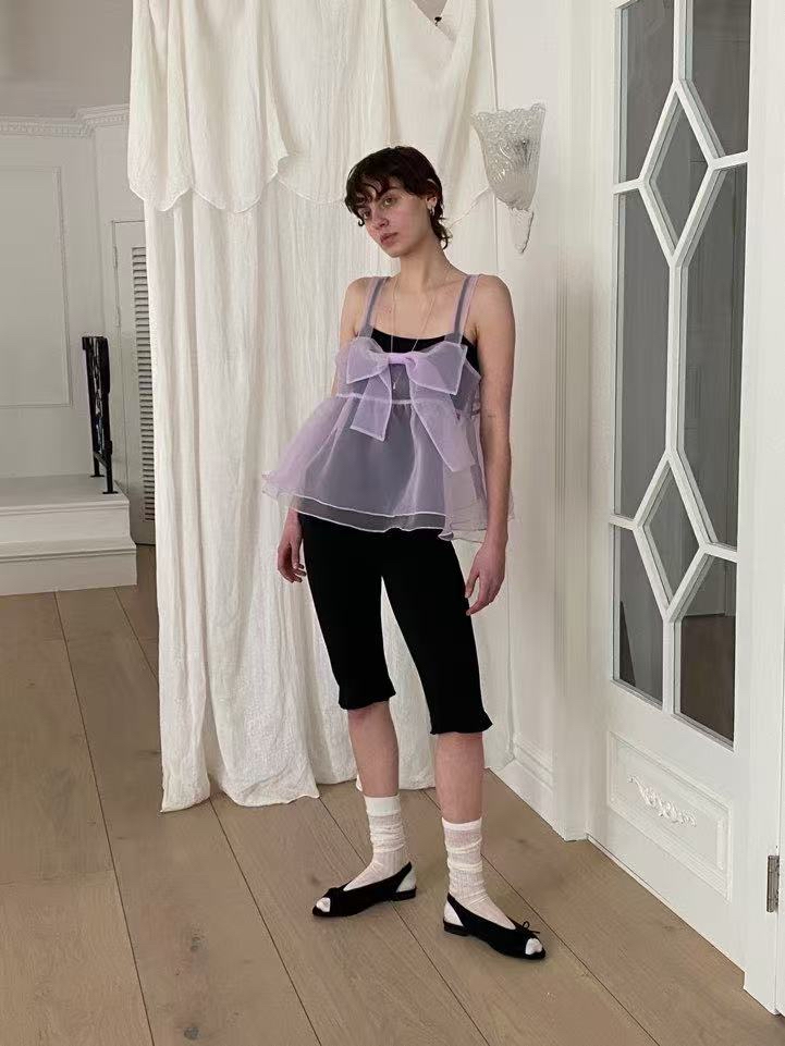 【突發開團． 26 S/S 新色入】 漆黑中的螢火蟲～薄紗大蝴蝶2-ways外搭背心 SF0004