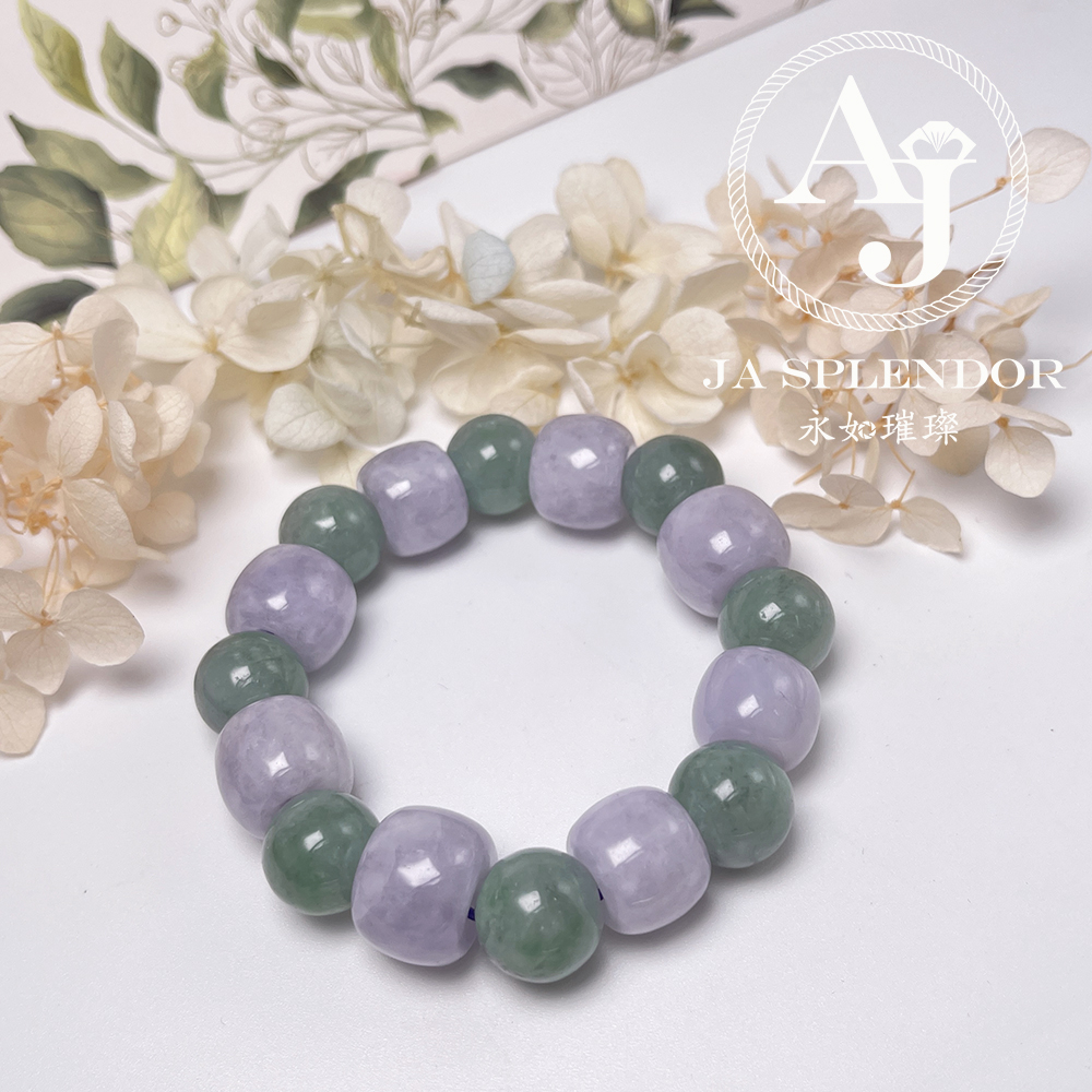 FBG26-H60 天然翡翠A玉-紫綠相間糖果色路路通手串（旺人緣）