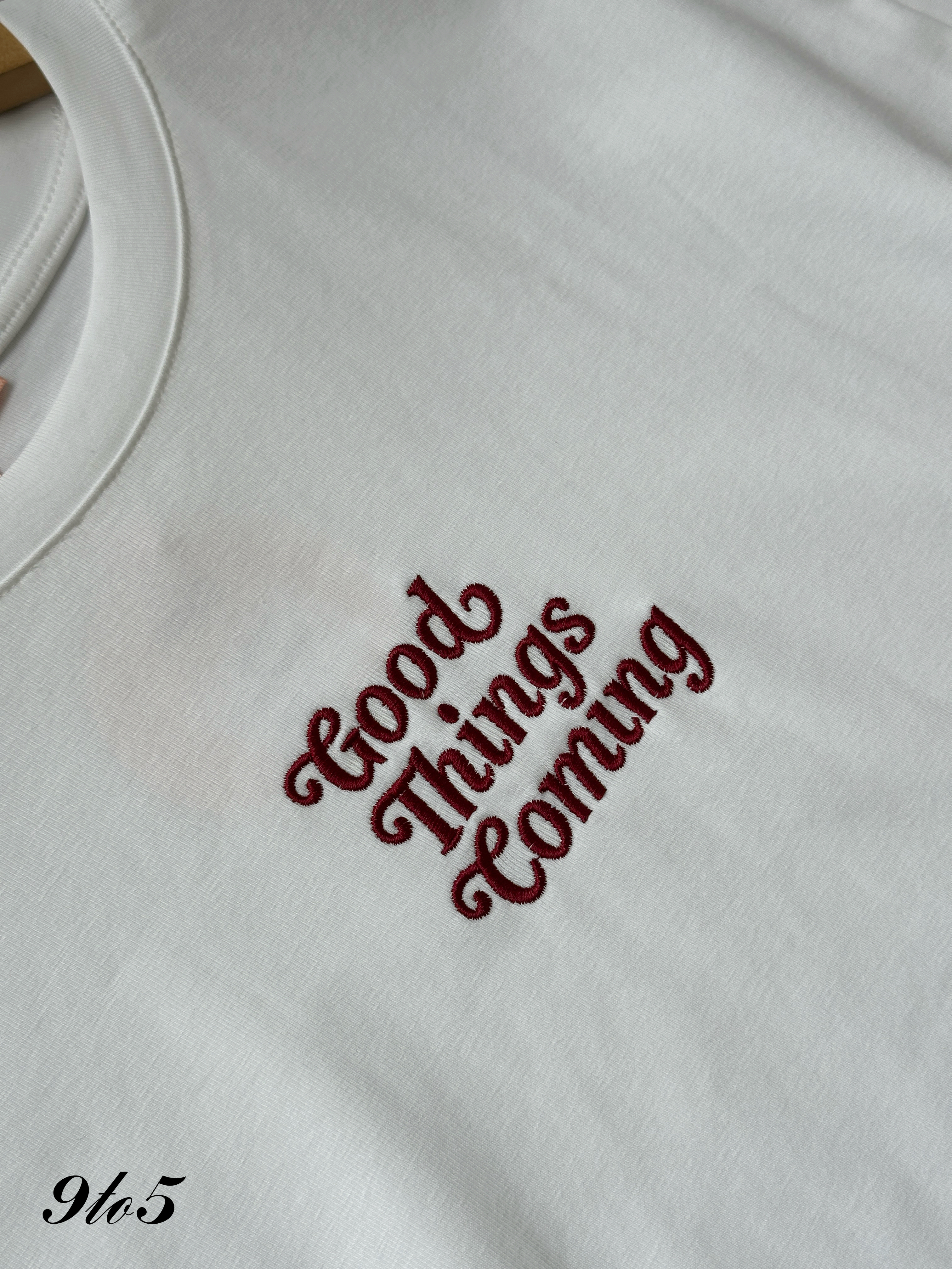 T4344 Embroidery Wording Crop Tee - 3 Colors 