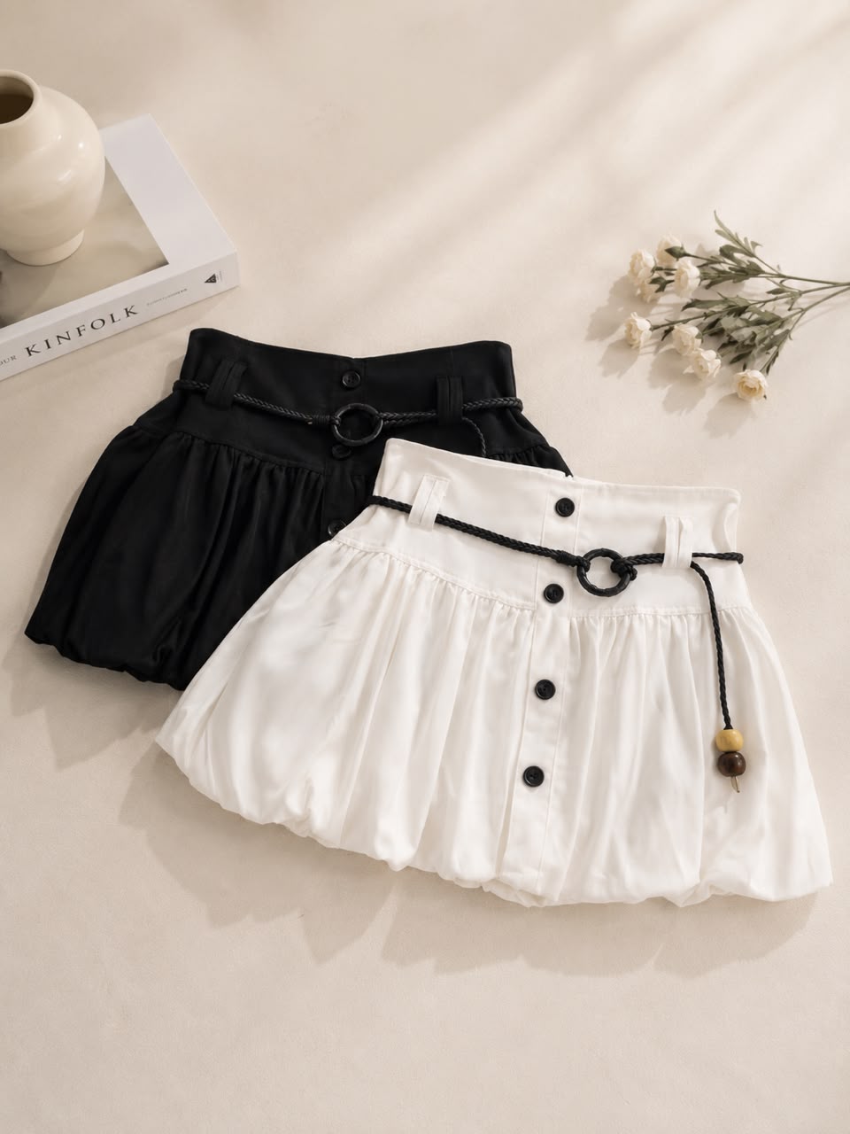 A021022 High Waist Bubble Skirt with Belt