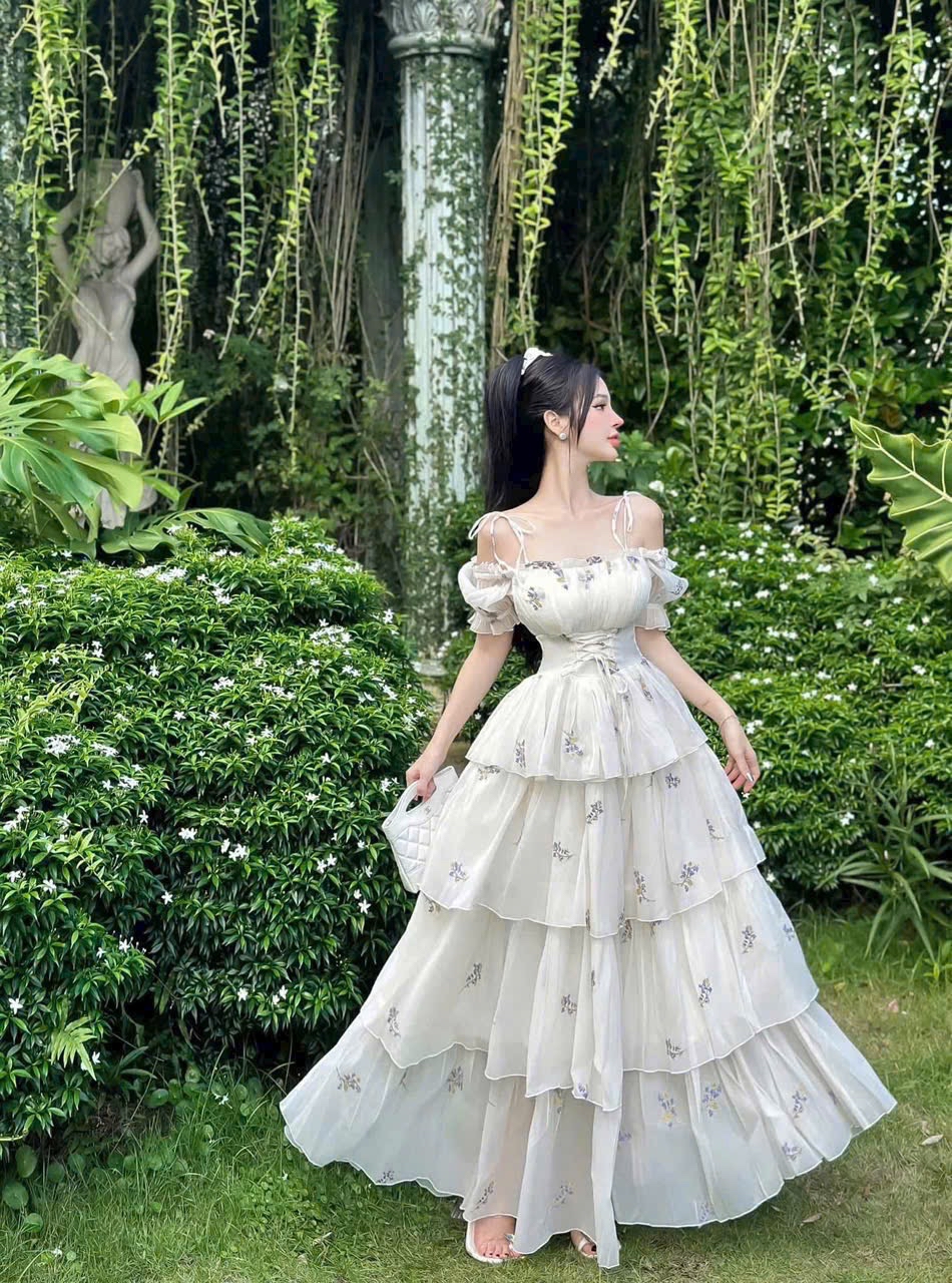 優雅層疊印花長裙 * 田園風