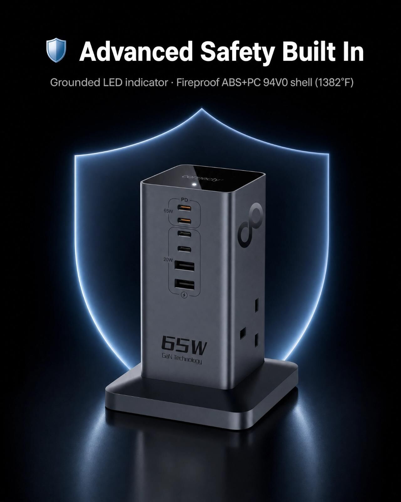 Connecty Just Tower+ 65w 8合1 2AC+6USB 充電拖板 PS106D [預計8月中出貨]