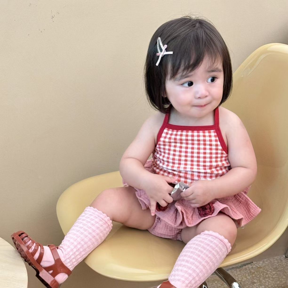 561359R | Gingham Tank Top and Ruffled Bloomer Set for Baby Girls