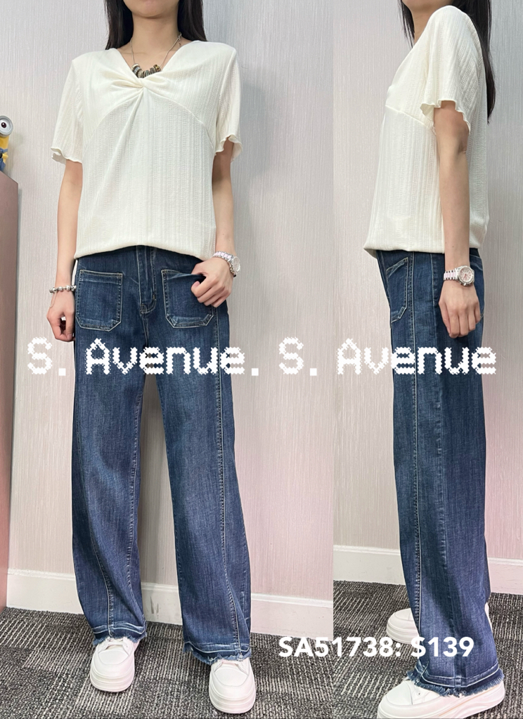 SA51738: 短袖波浪邊V領打結top