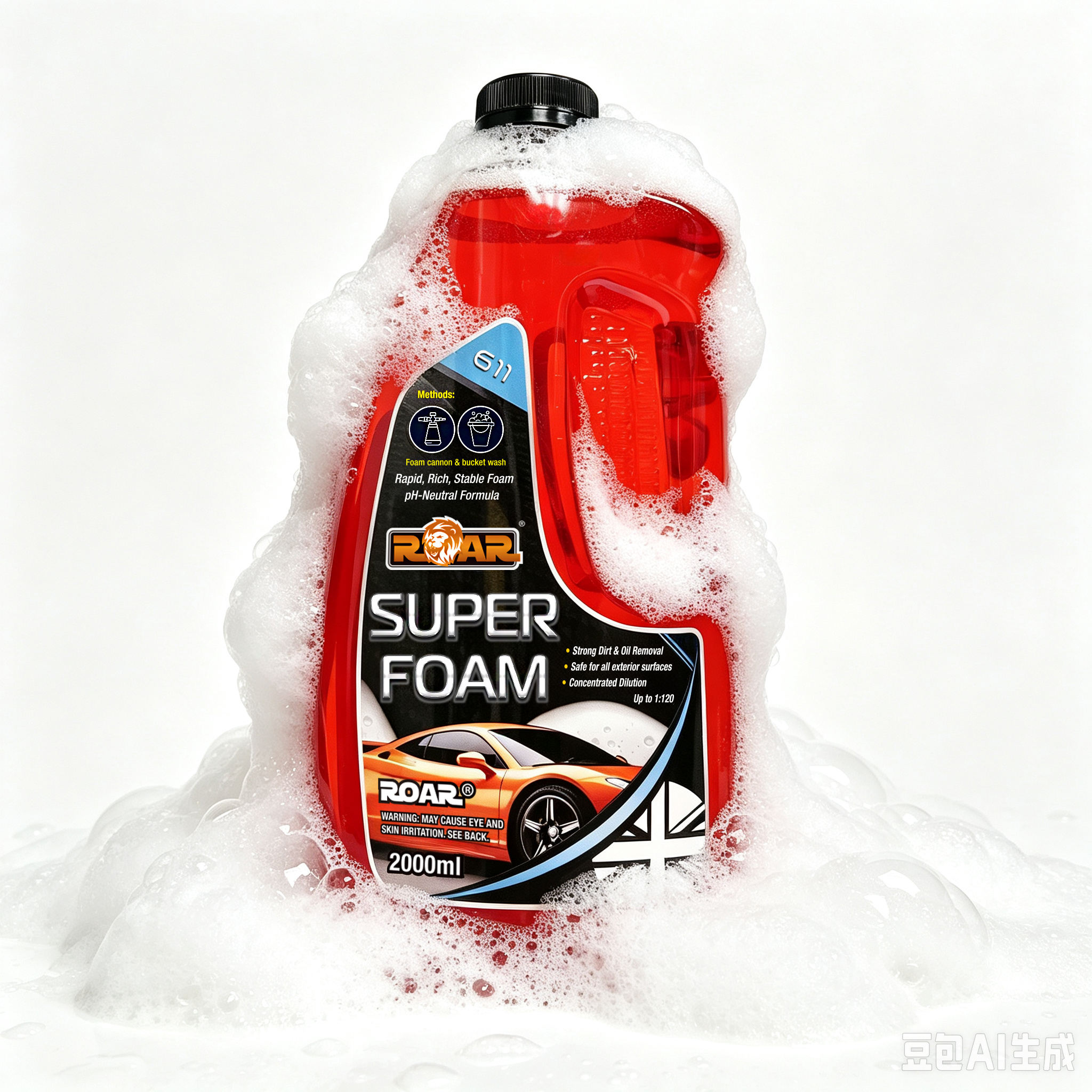 ROAR SUPER FOAM 濃縮高泡洗車液 2000ml（中性配方／泡沫噴壺／水桶兩用）