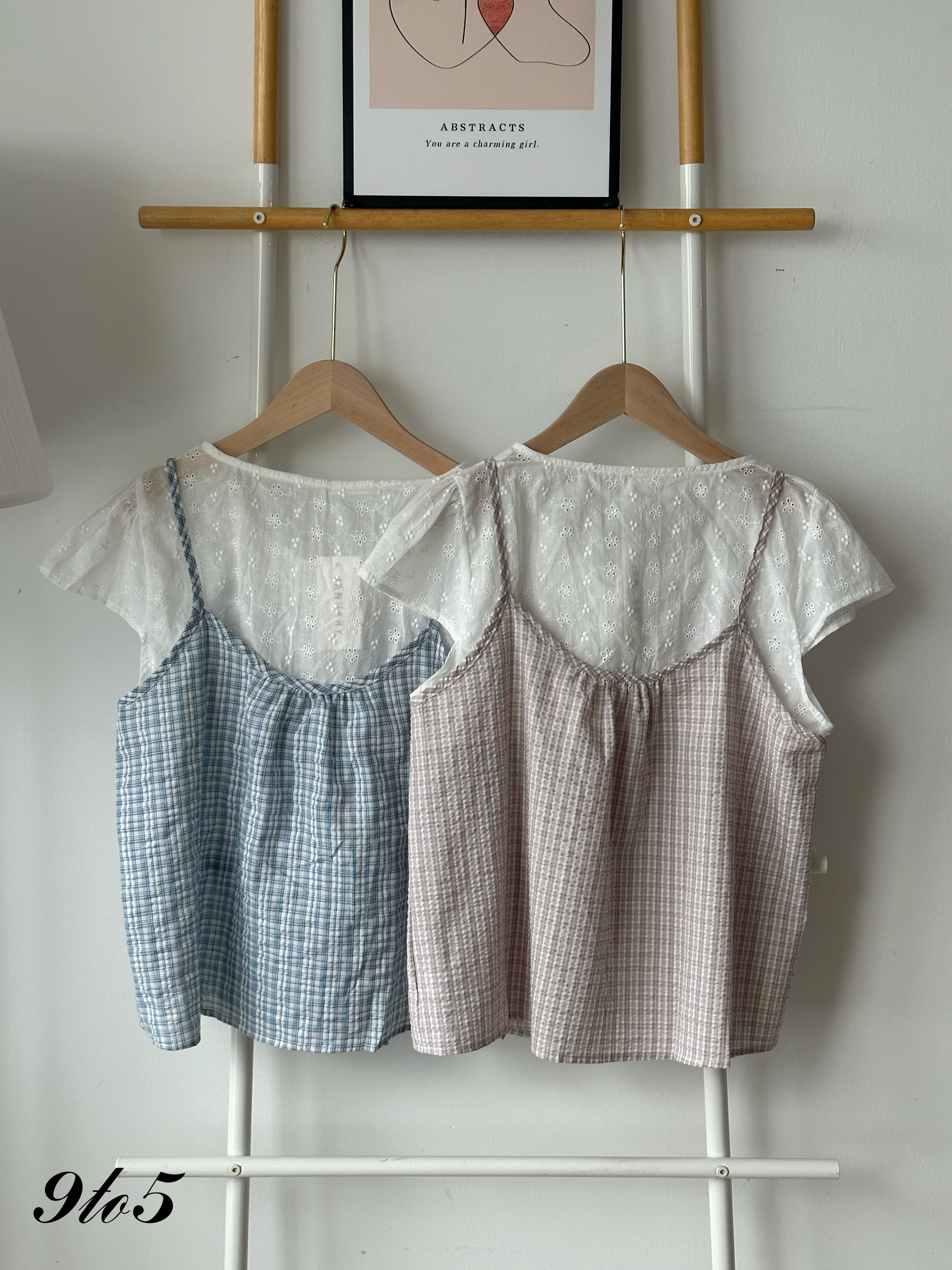 T4219 Fake Two-Piece Checker Top - Blue & Purple