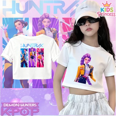 🇹🇭泰國KPOP Demon Hunters 女童短袖Tee👧｜100%純棉🌿｜角色造型｜黑白兩色🖤🤍｜100-150碼