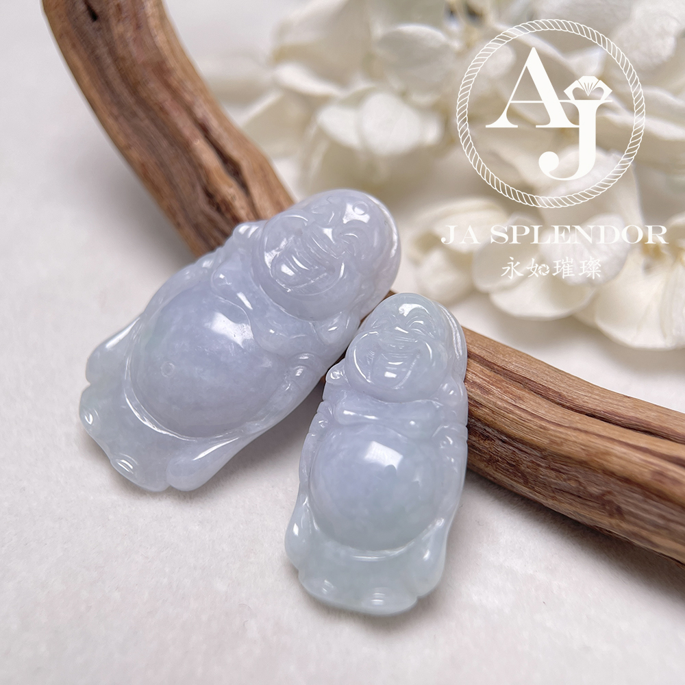 JN-1004/1006 天然翡翠A玉 春彩紫藍平安站佛-親子/情侶吊墜
