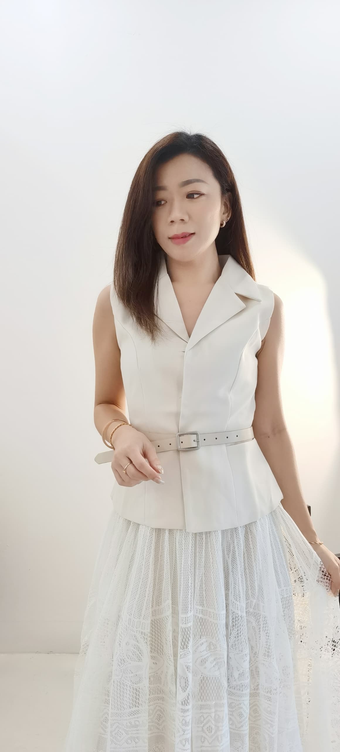 2966 PREMIUM VEST LACE DRESS SET 轻奢风Vest蕾丝半裙套装 