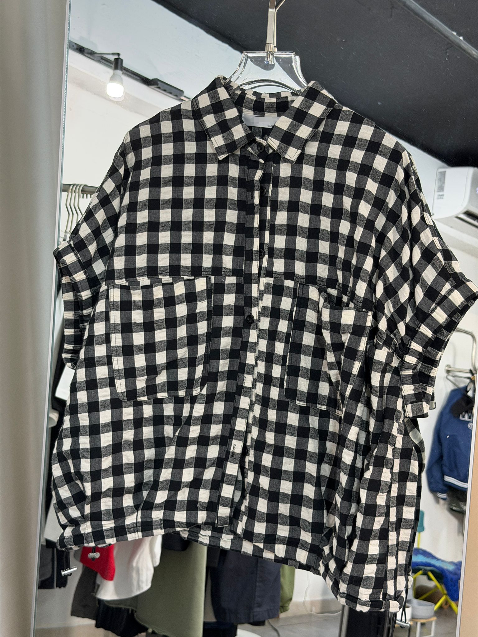 日系黑白格子寬鬆襯衫