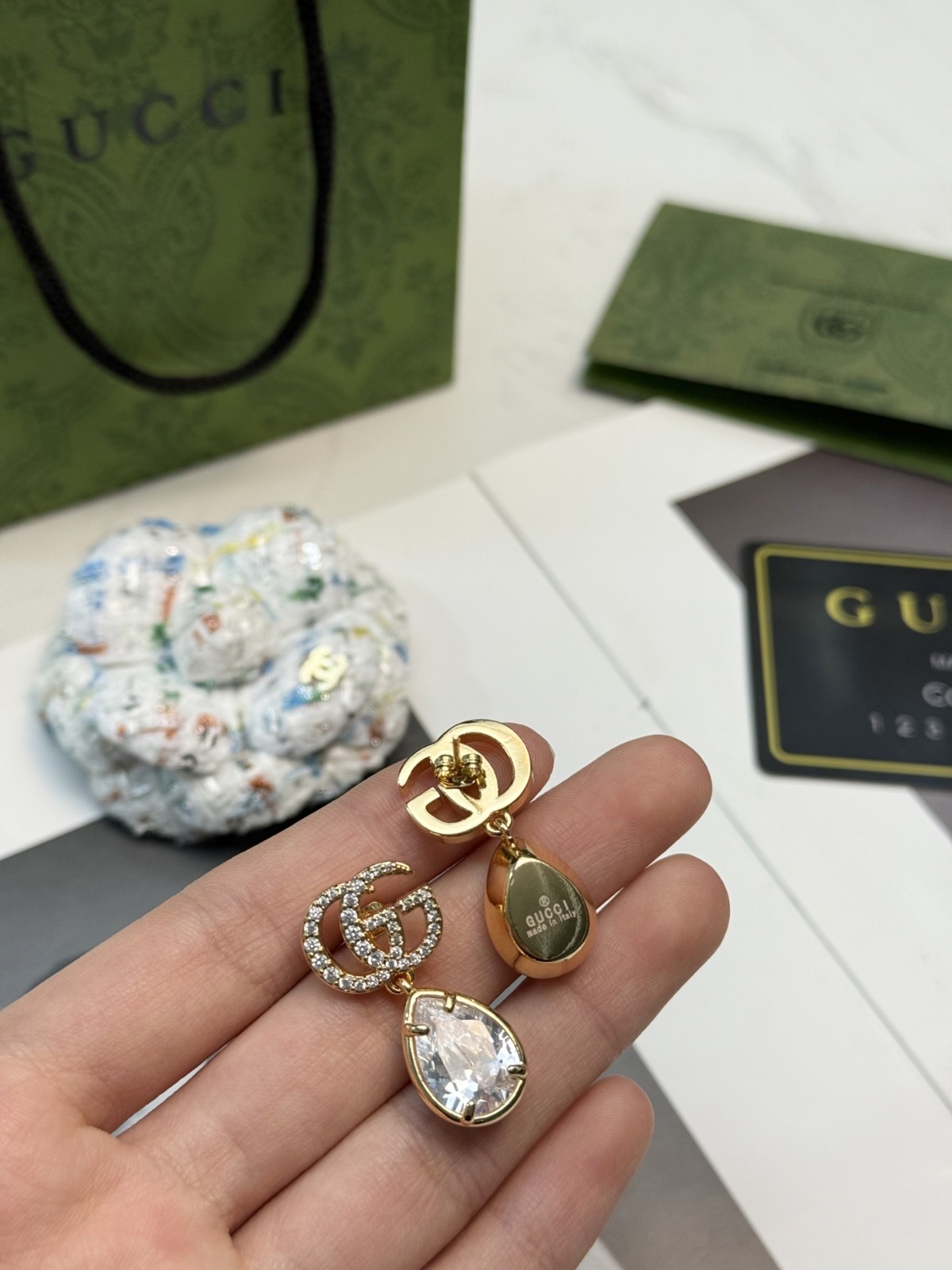 【原單】GUCCI GG Marmont Crystal Drop Earrings 水滴吊墜耳環 - 禮盒裝