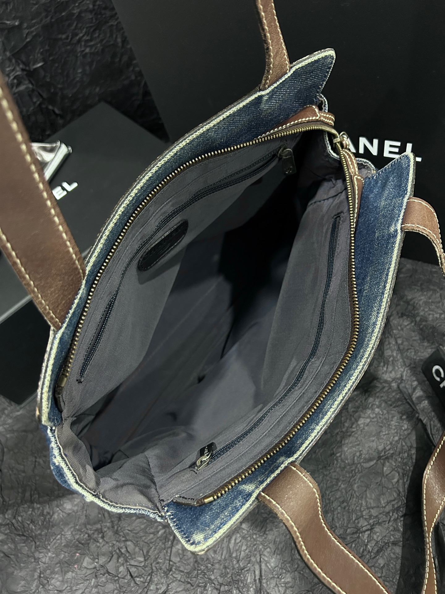 【預訂貨品】Chanel 藍色丹寧牛仔拼皮tote
