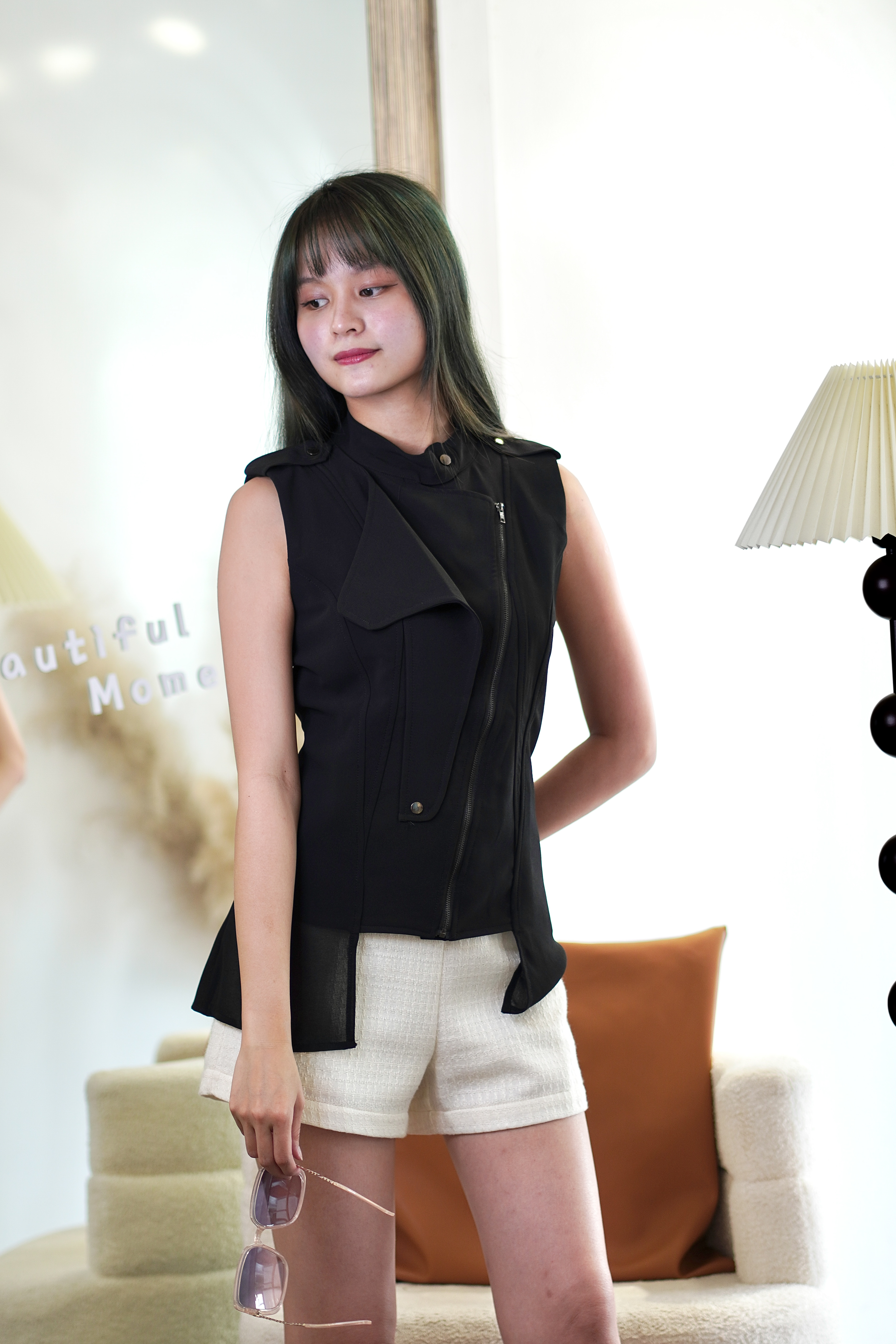 2300701 Noir Asymmetry Zip Vest Top