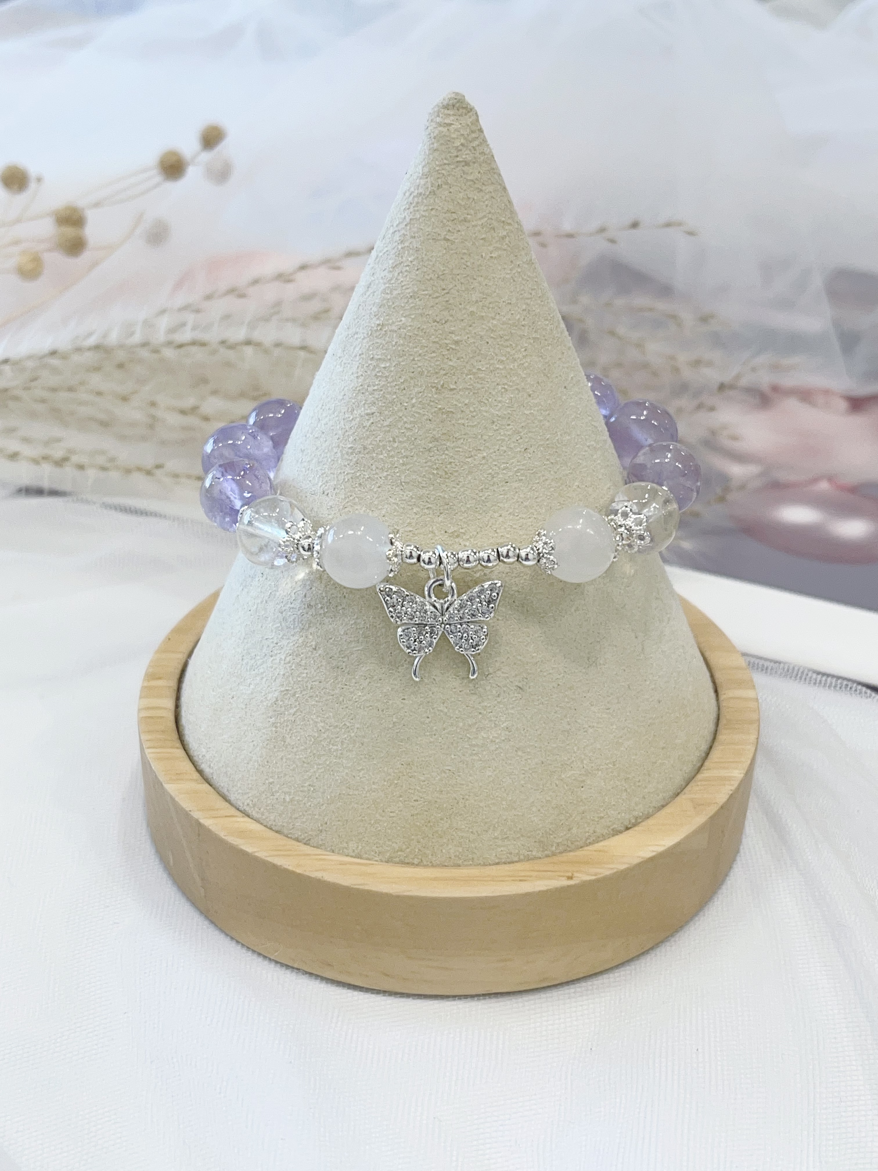 💜 薰衣草紫水晶 × 白水晶 Lavender Amethyst & Clear Quartz ｜温柔灵动 10mm