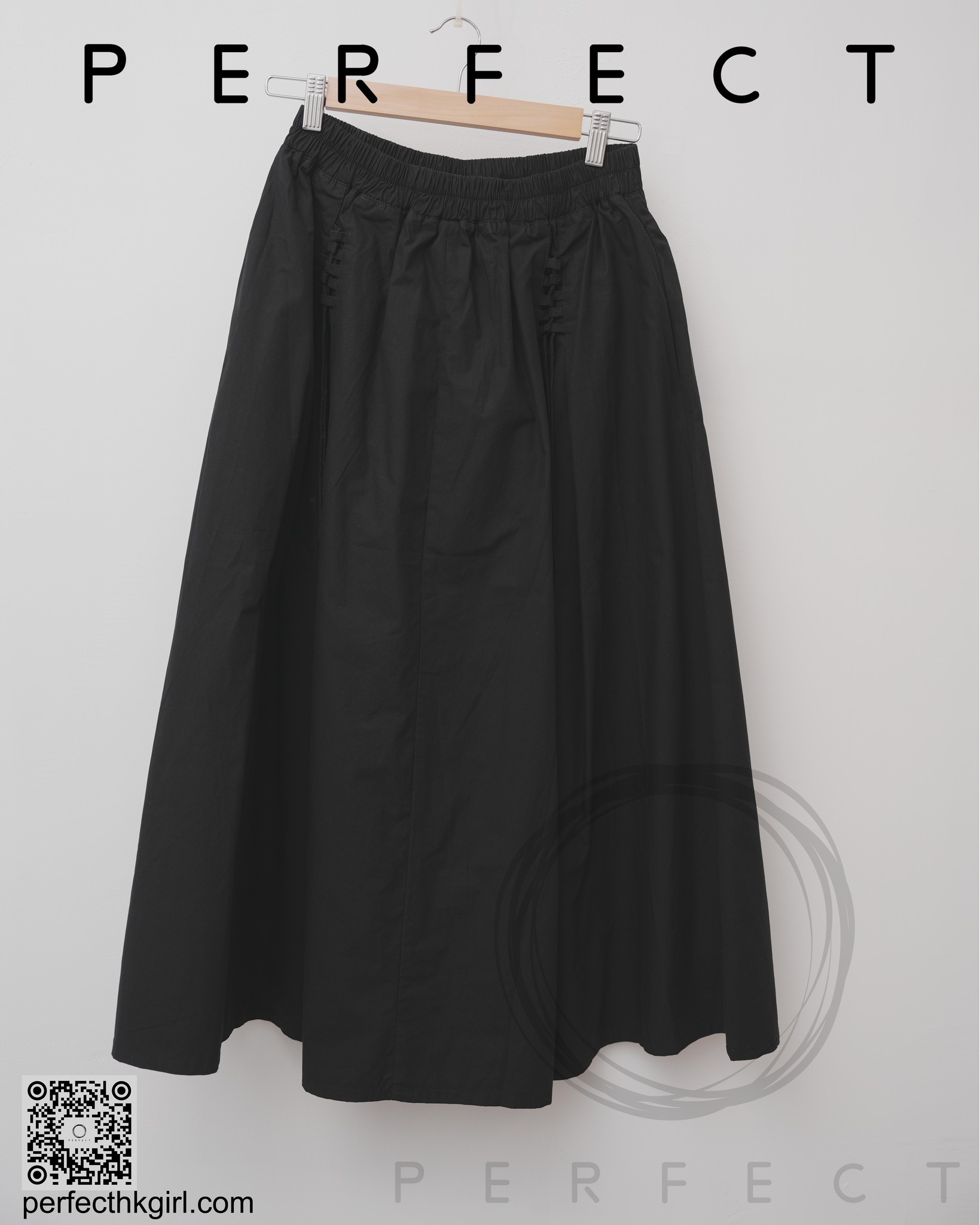 S0019_隨性腰位綁繩半身裙（顯瘦黑色）
