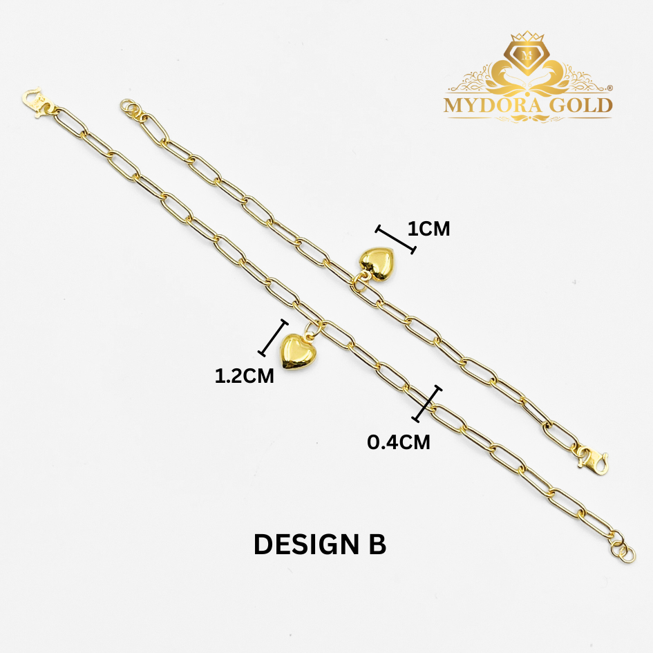 MYDORA Rantai Tangan Mini Paper Clip + 1 Love Licin | EMAS 916/22K