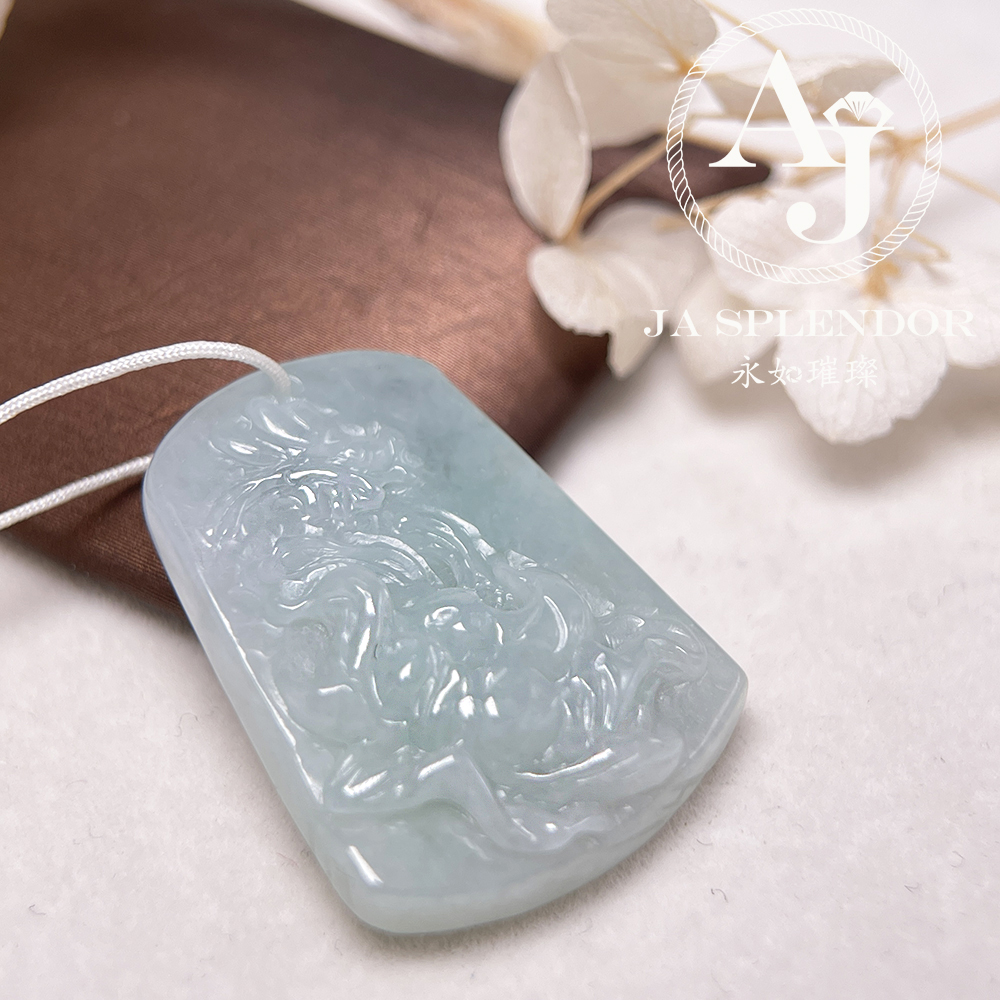 JN-30 天然翡翠A玉 冰糯牡丹蜻蜓花開富貴吊墜