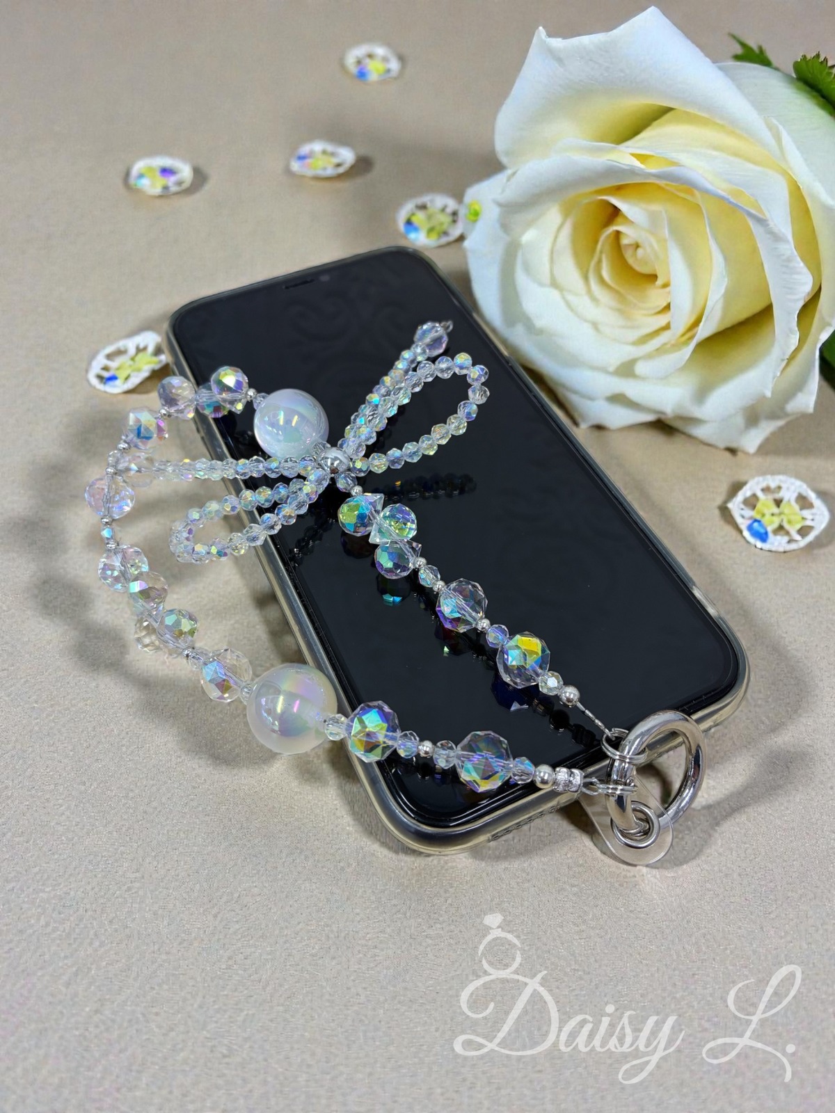 水晶蝴蝶結手機掛繩