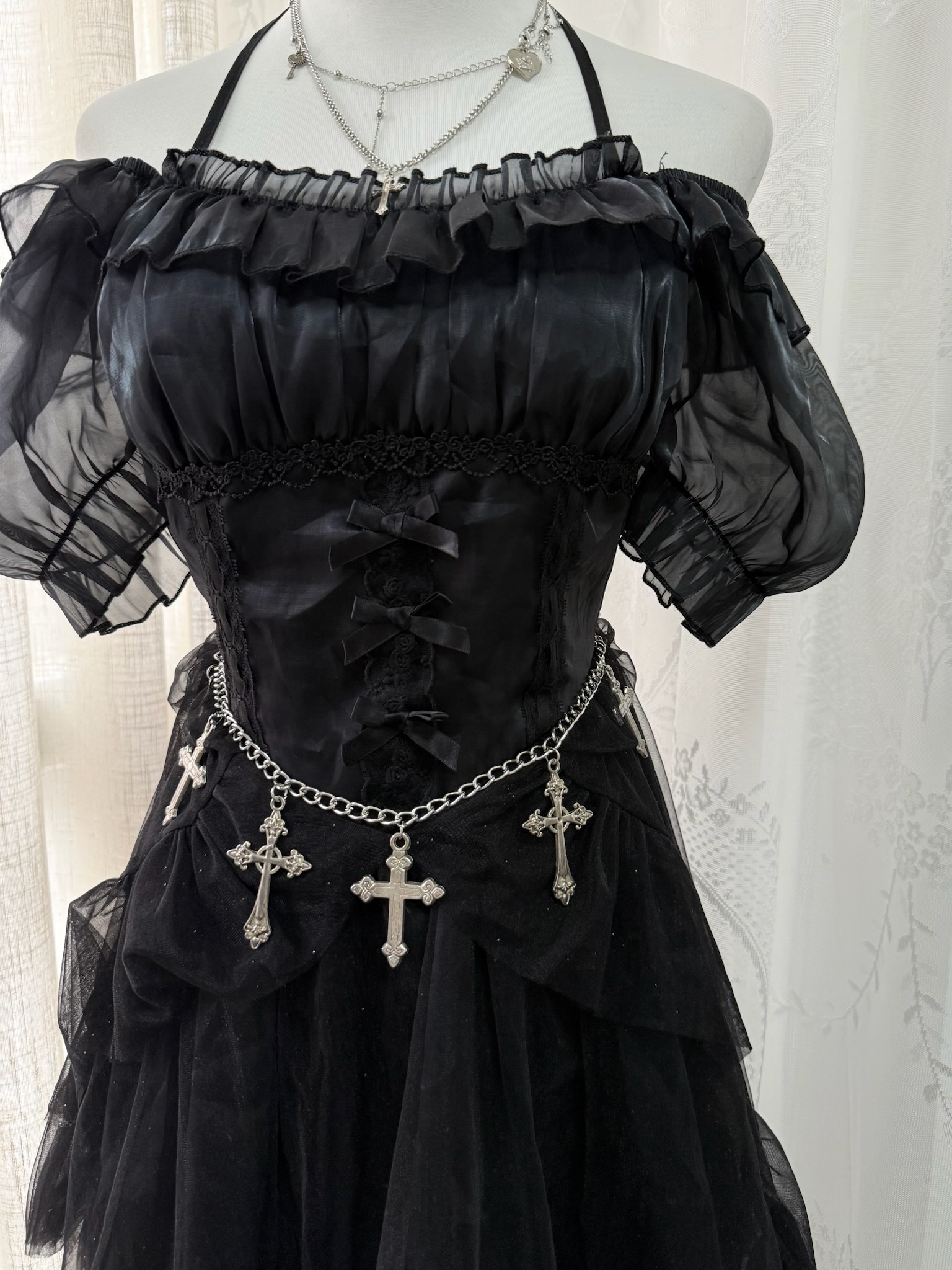 Punk Gothic Grace Halter Off-Shoulder Dress