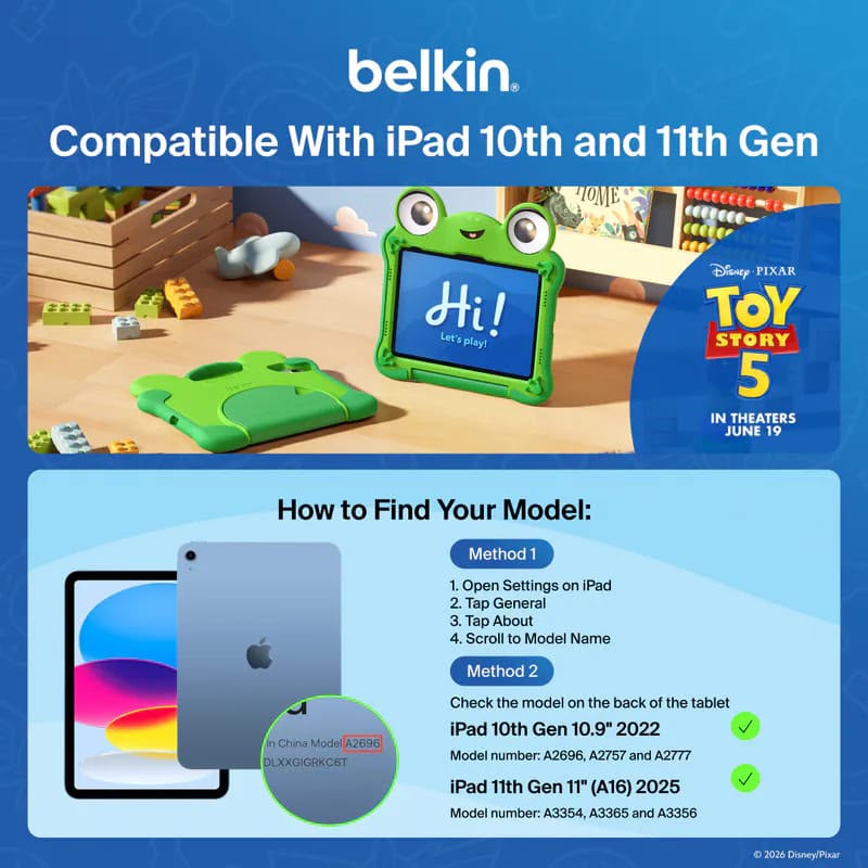 Belkin - Connect 迪士尼《反斗奇兵 5》Lilypad 兒童專用 iPad 保護套 ｜ 適用於 iPad 第 10 代及第 11 代 迪士尼官方授權 安全無毒無害 EVA 吸震泡棉 內建二合一手柄與支架