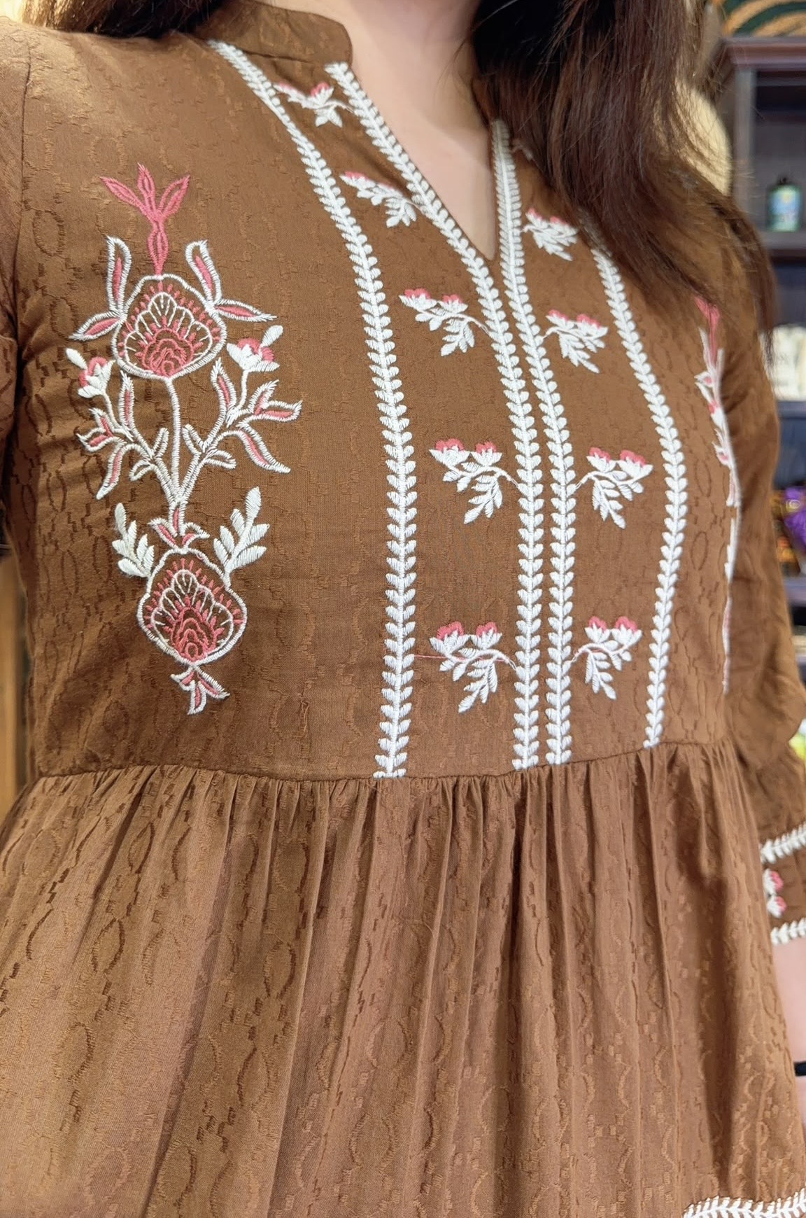 2875 Chocolate Doll With white Emb Sleeve short OP