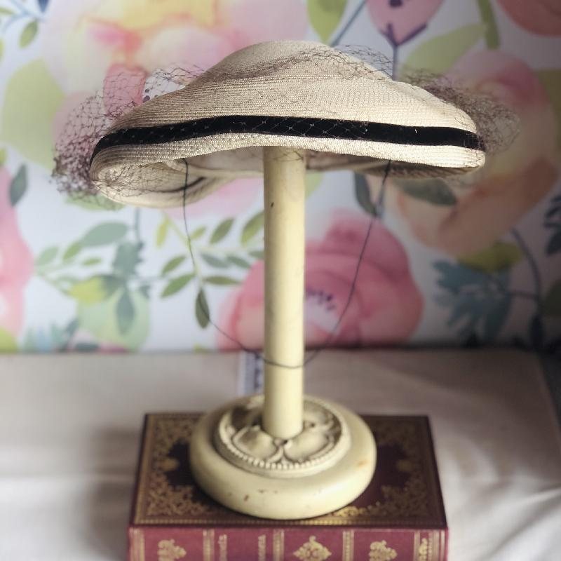 Rare! Vintage 1950s Spencer Select Toronto New Look Hat / Veiled Dior Look Straw Hat (MT1791)