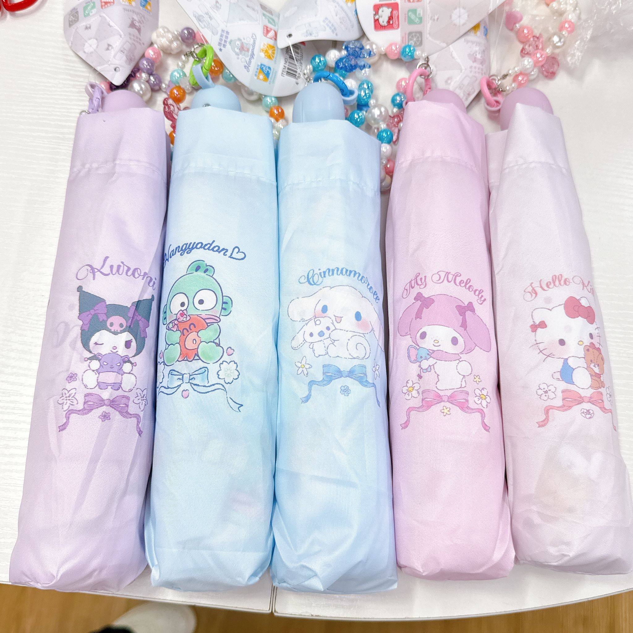 原裝行貨Sanrio 靚靚55cm自動縮骨遮配珠鏈 晴雨兼用 防uv