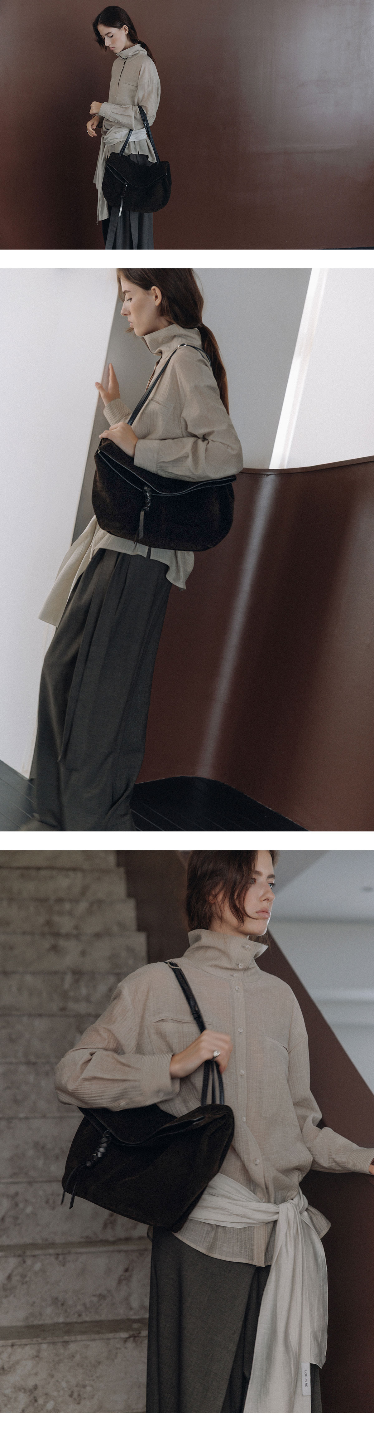 LOEUVRE Sac de Arche Shoulder Large 復古編織流蘇大容量麂皮肩背包