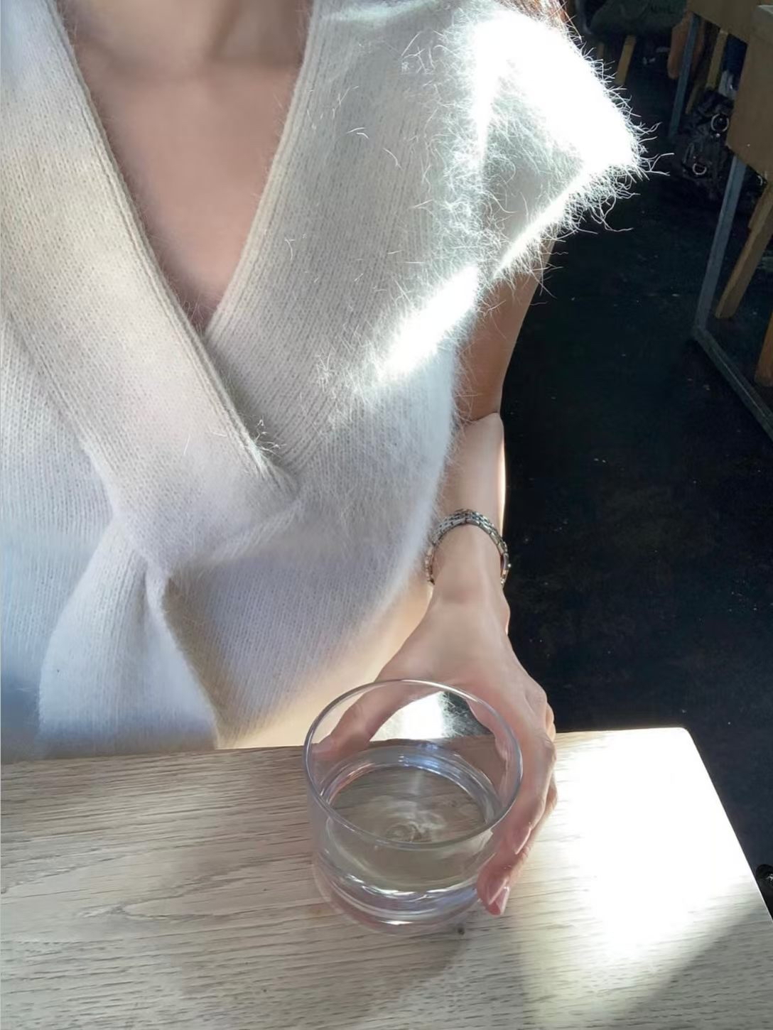 Elegant tie alpaca wool knit top
