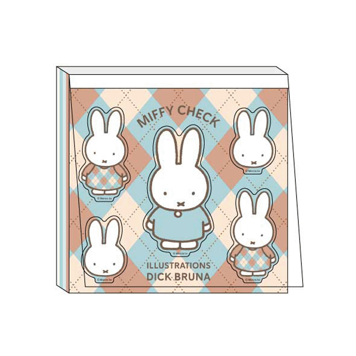 Miffy - 方形貼紙記事本 (淺藍色菱格款)