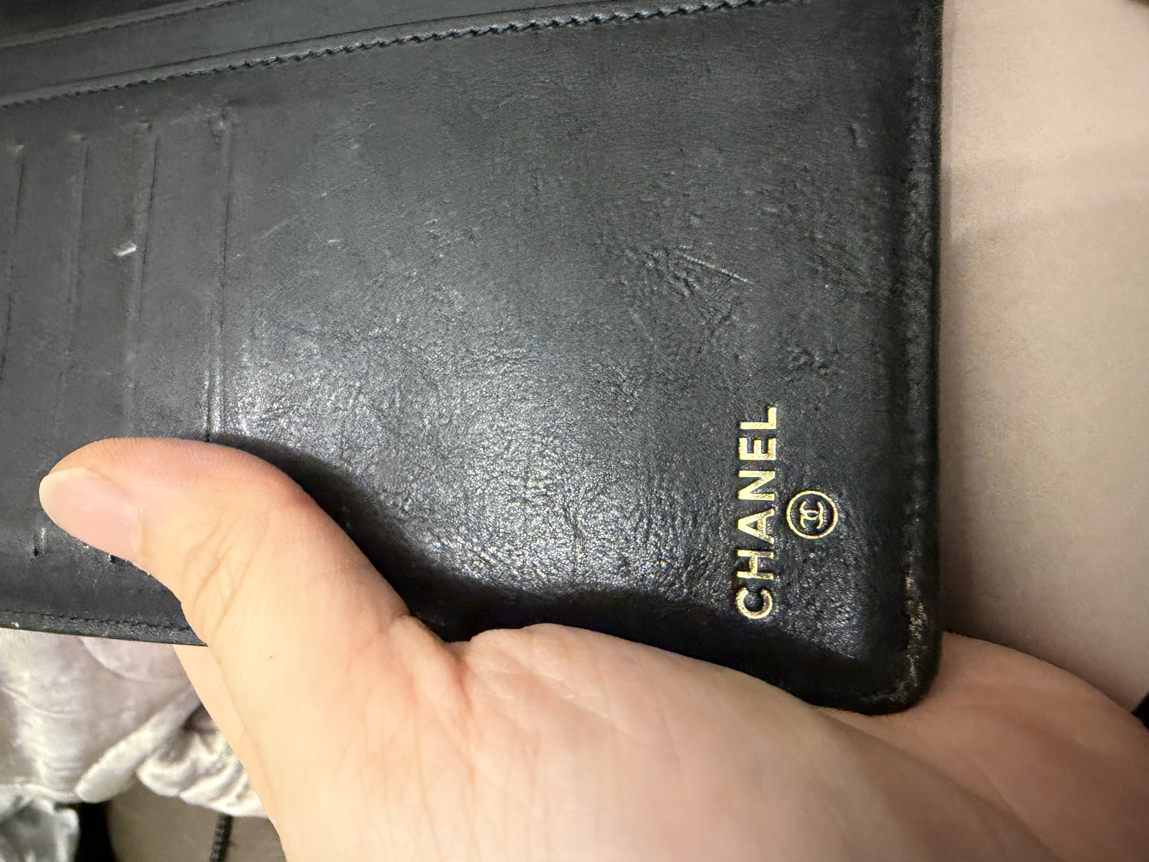 Chanel black champagne gold long wallet
