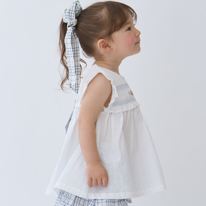 🇯🇵預訂 日本直送🇯🇵 Petit Main 三色草莓刺繡緞帶褶皺束腰上衣