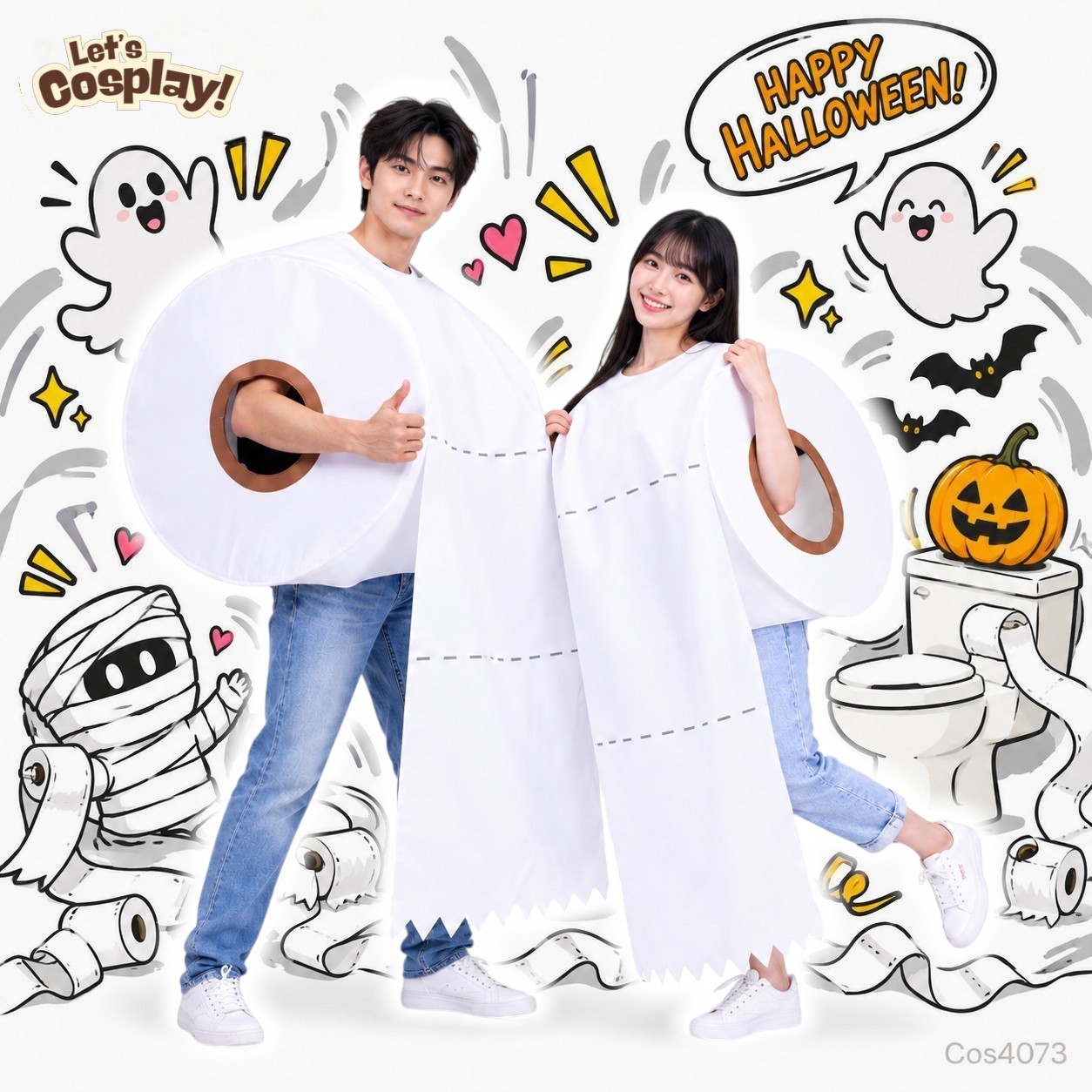 成人萬聖節搞笑廁紙服裝 Toilet Paper Costume｜情侶親子派對造型 香港現貨COS4073