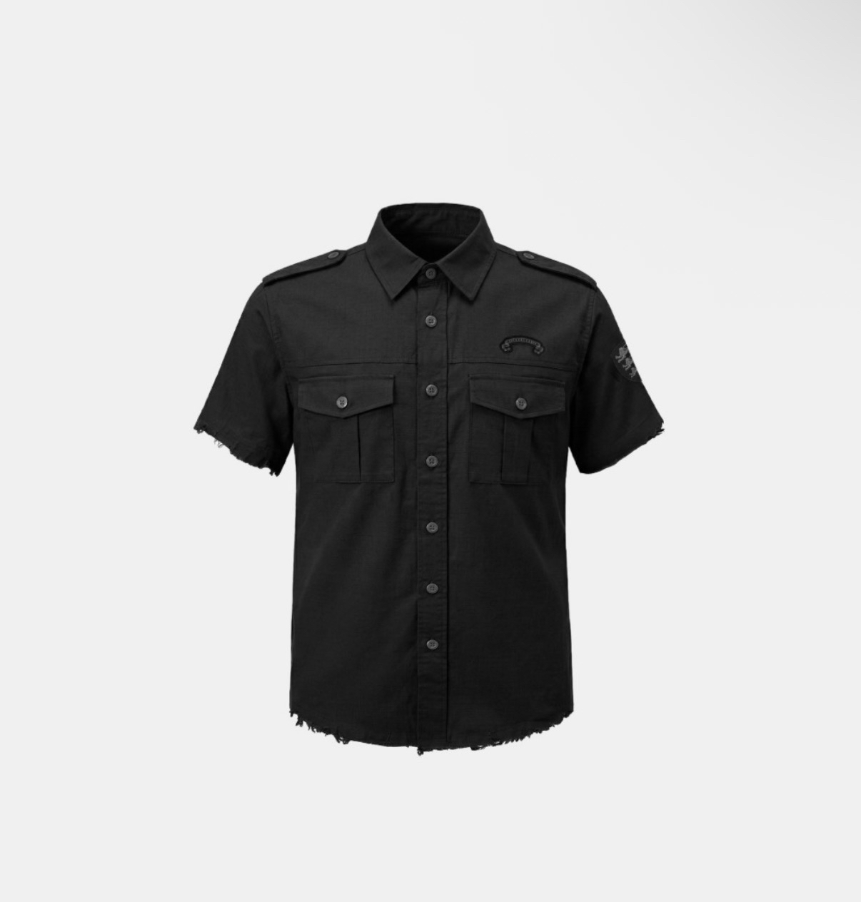 BADBLOOD新款[w-sht26-015] Arc Epaulette Military Short Sleeve Shirt - Black