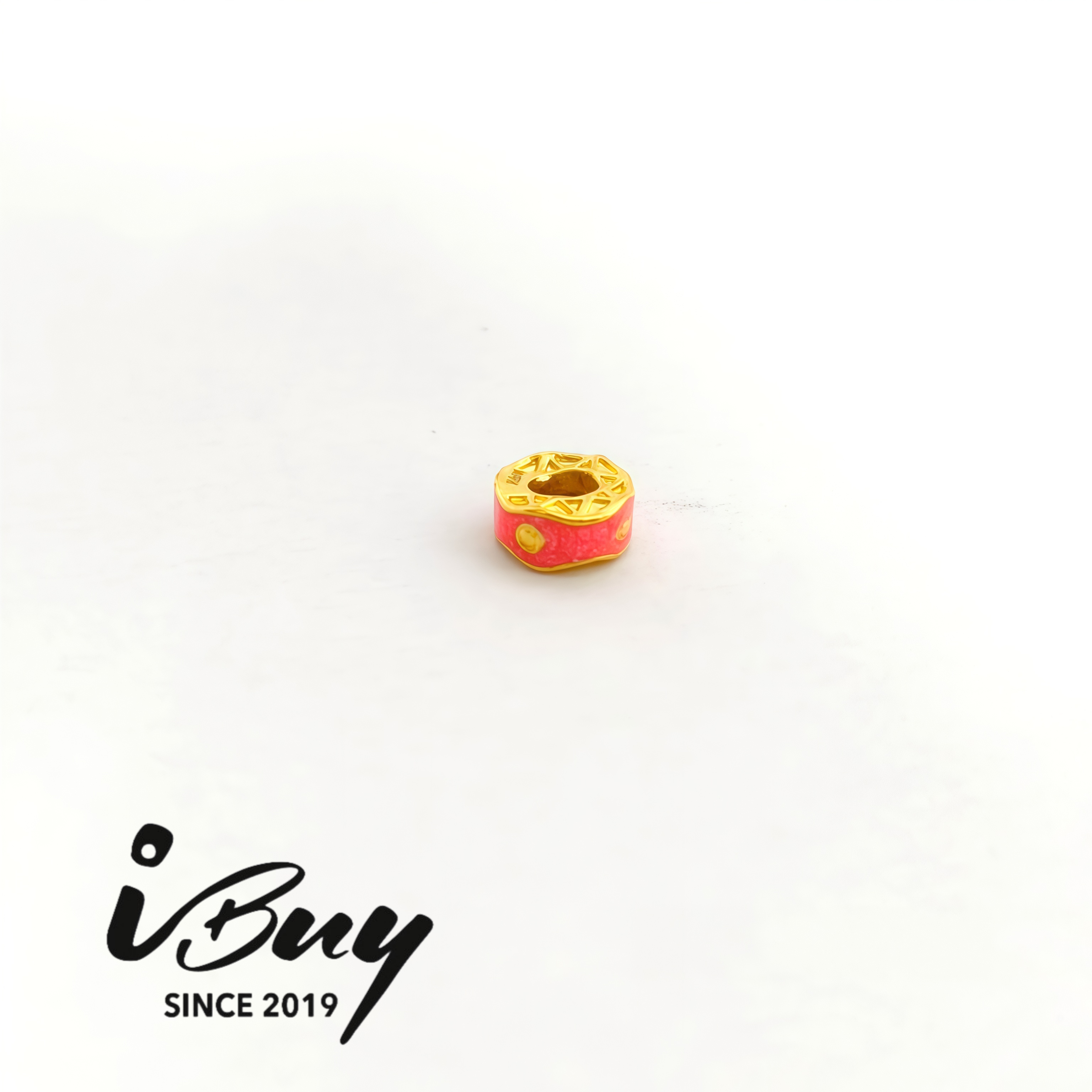 999 GOLD ENAMEL GOLD SPACER BEAD - ORANGE RED 999 金 珐琅金隔片- 橘红色