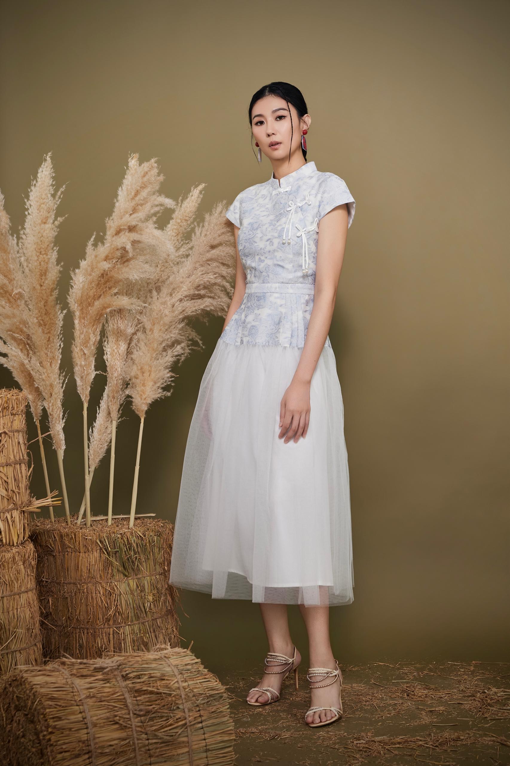 CD2160 Jacquard Tulle Qipao Dress