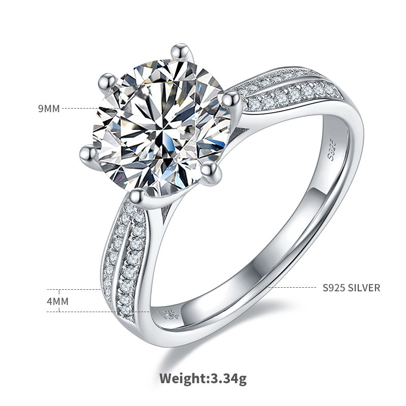 星光皇後S925銀鍍白金D級莫桑鑽戒指3卡