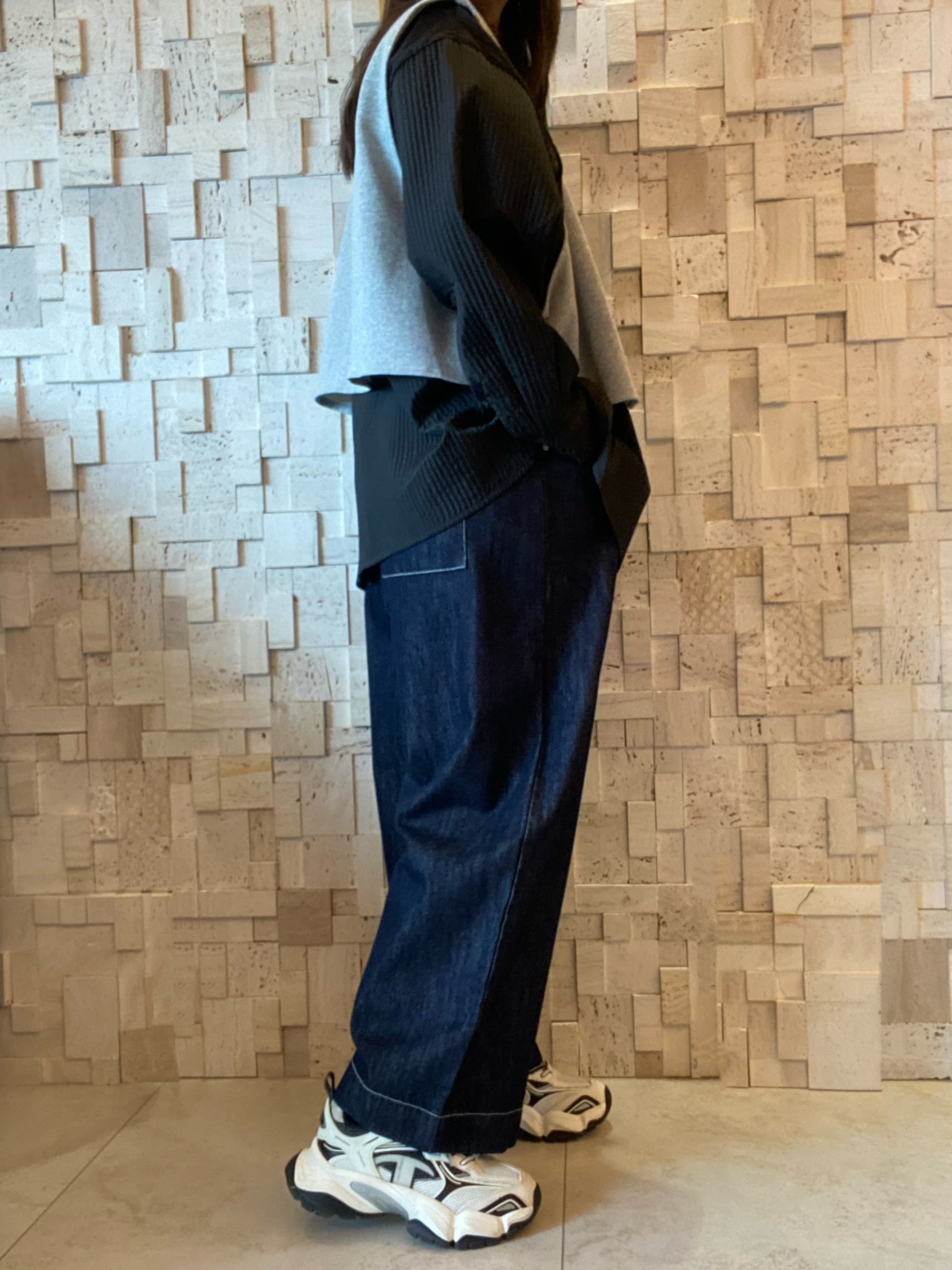 #2069 闊身假兩件長Top