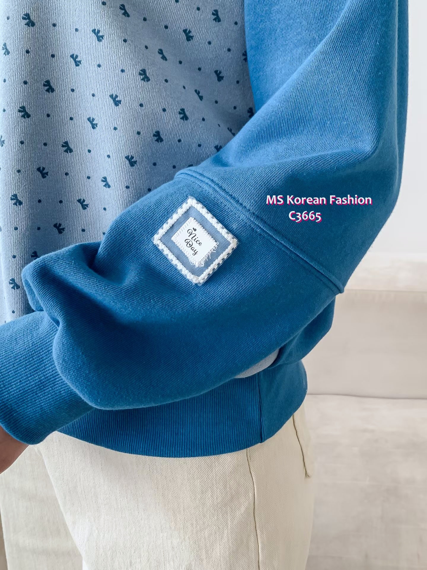 C3665 韓國🇰🇷小蝴蝶結圖案拼布top