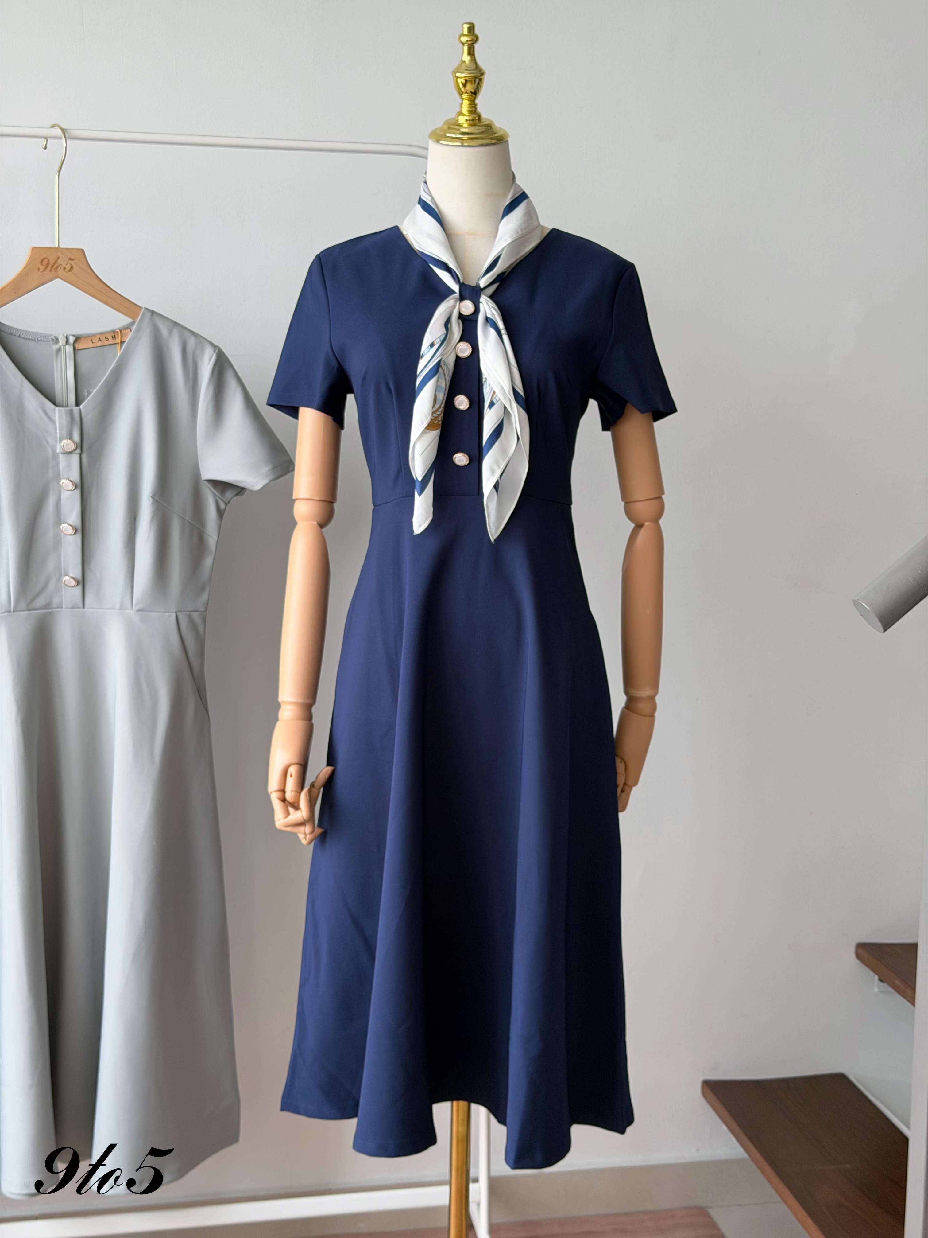 D2378 V Neck Waisted Dress - 3 Colors