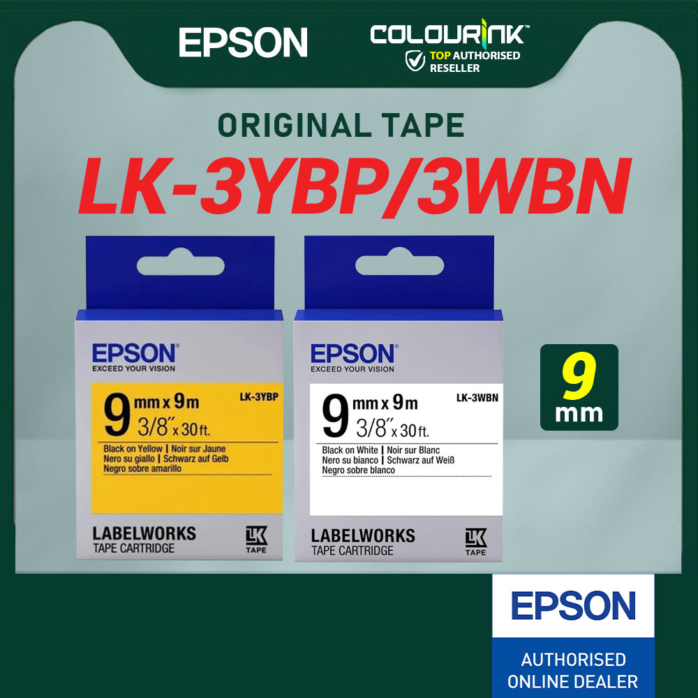 Epson Original 9mm LK Label Tape Sticker 9 Meter Long 3WBN 3YBP LW-K200 LW-K400 LW-600P LW-700