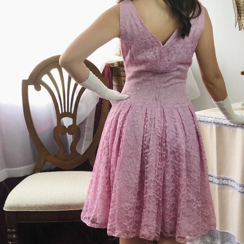 RARE! 1950s Soft Pink Lace Twin Set from Canada- Fit & Flare Dress with Outer(MT891)