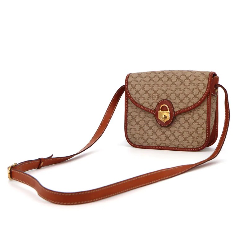 Celine Beige Macadam Padlock Crossbody Bag