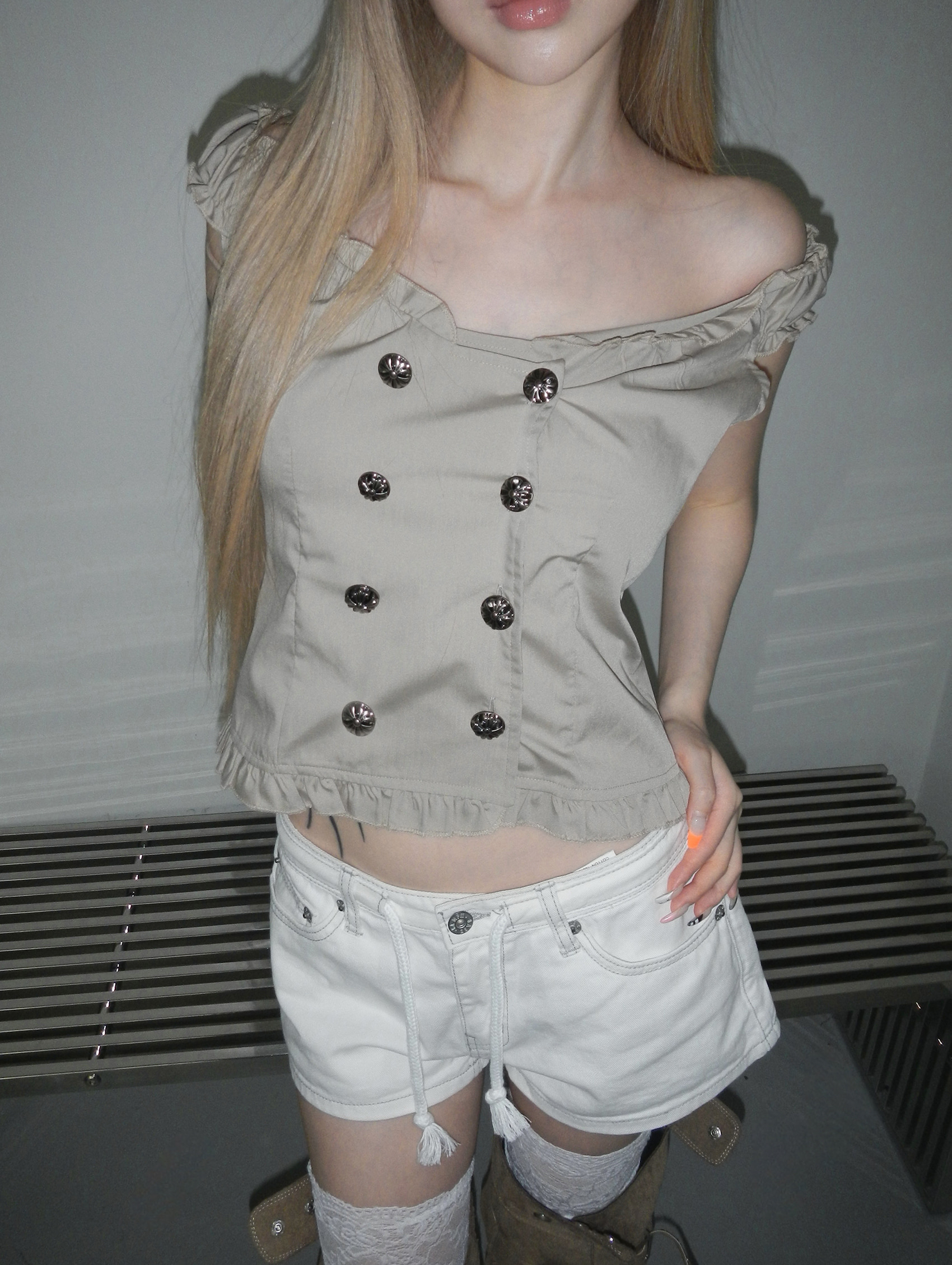 Off Shoulder Frill Trim Top