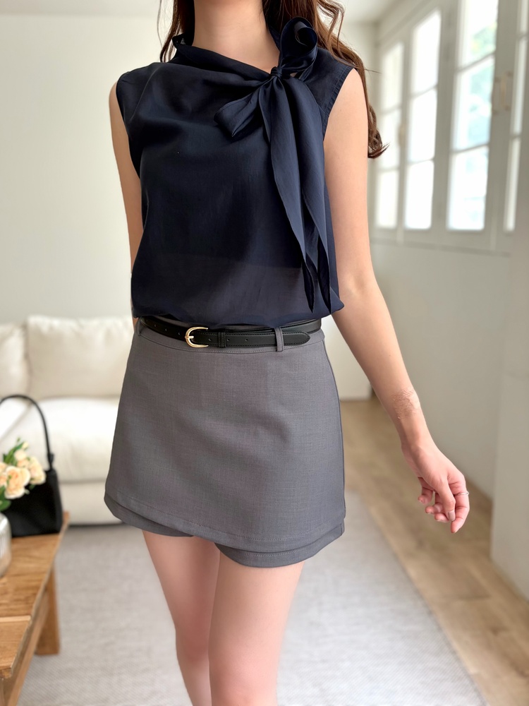 Sheer Tie-Neck Top (Navy)