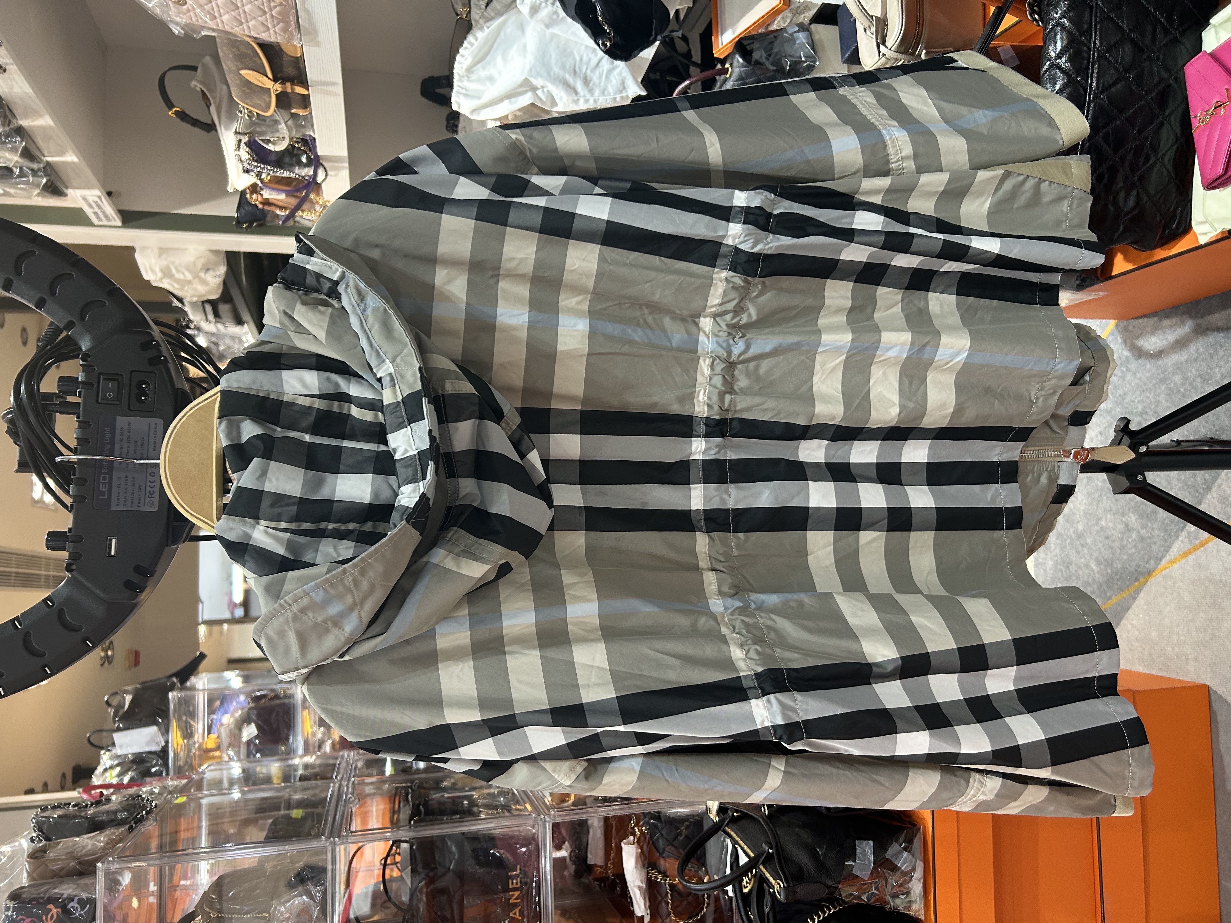 未使用品 BURBERRY Check Hooded Outer Grey Size: 34 100%Authentic, Unused未使用品
