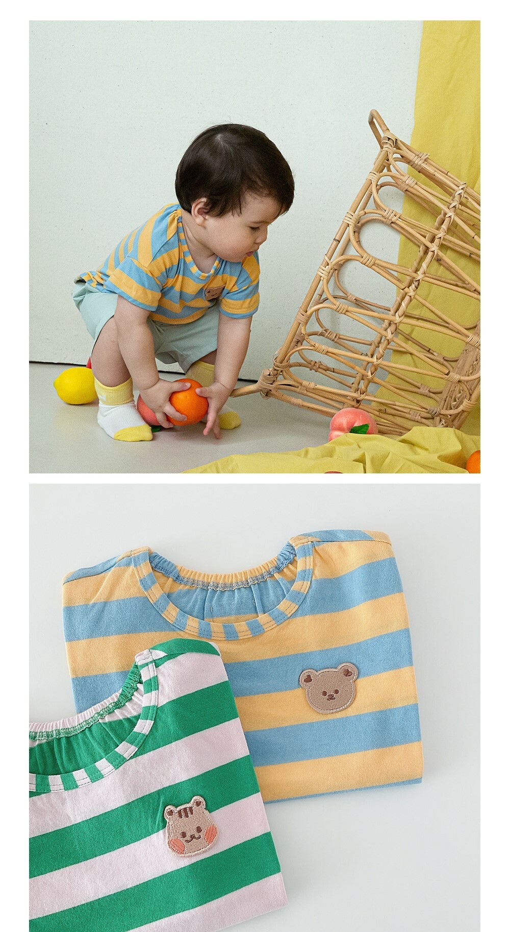 Dottodot 藍黃間條熊仔上衣(XL)